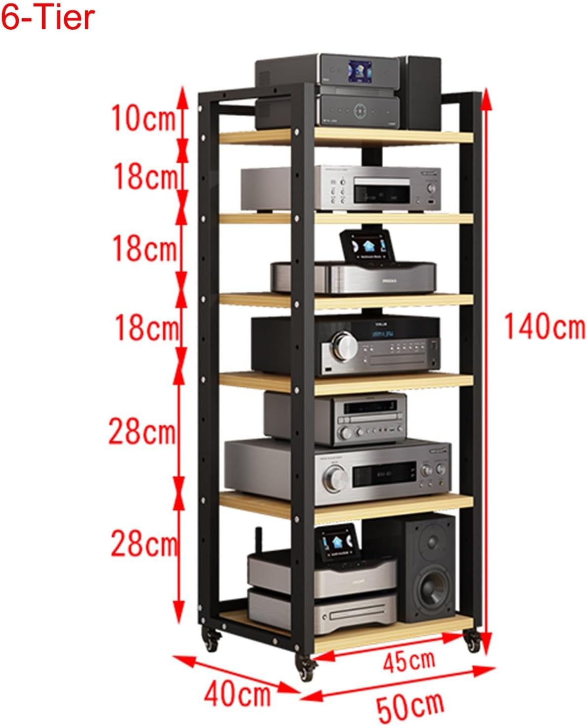 Modern AV Media Stand with Adjustable Shelves - Floor-Standing Audio Rack & TV Stand for Home - Multi-Function Open Storage Shelf for Stereo Components & Media Storage (Light Wood)