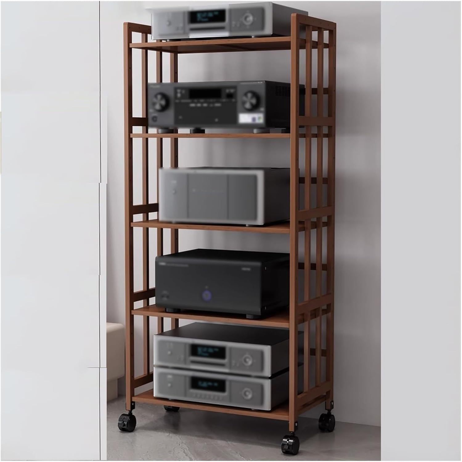 WUHUQN Media Stand 5 Tier 62 Inch Tall Cabinet Furniture for Stereo Equipment