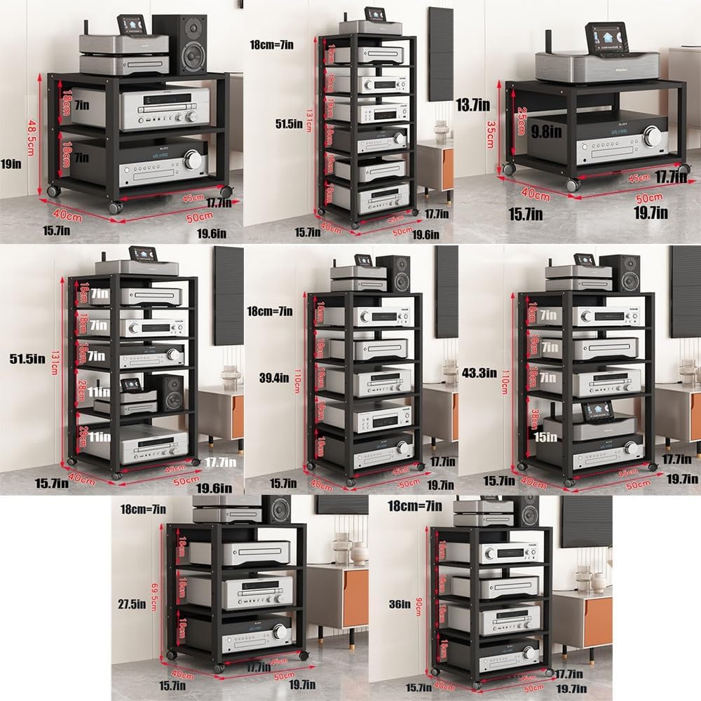 KGPGNYMYHA Audio Rack 2 3 4 5 Tier Media Player Stand AV Media Stand Floor-Standing AV Media Component Cabinet Height Adjustable Media Storage Cabinet(43.3in)