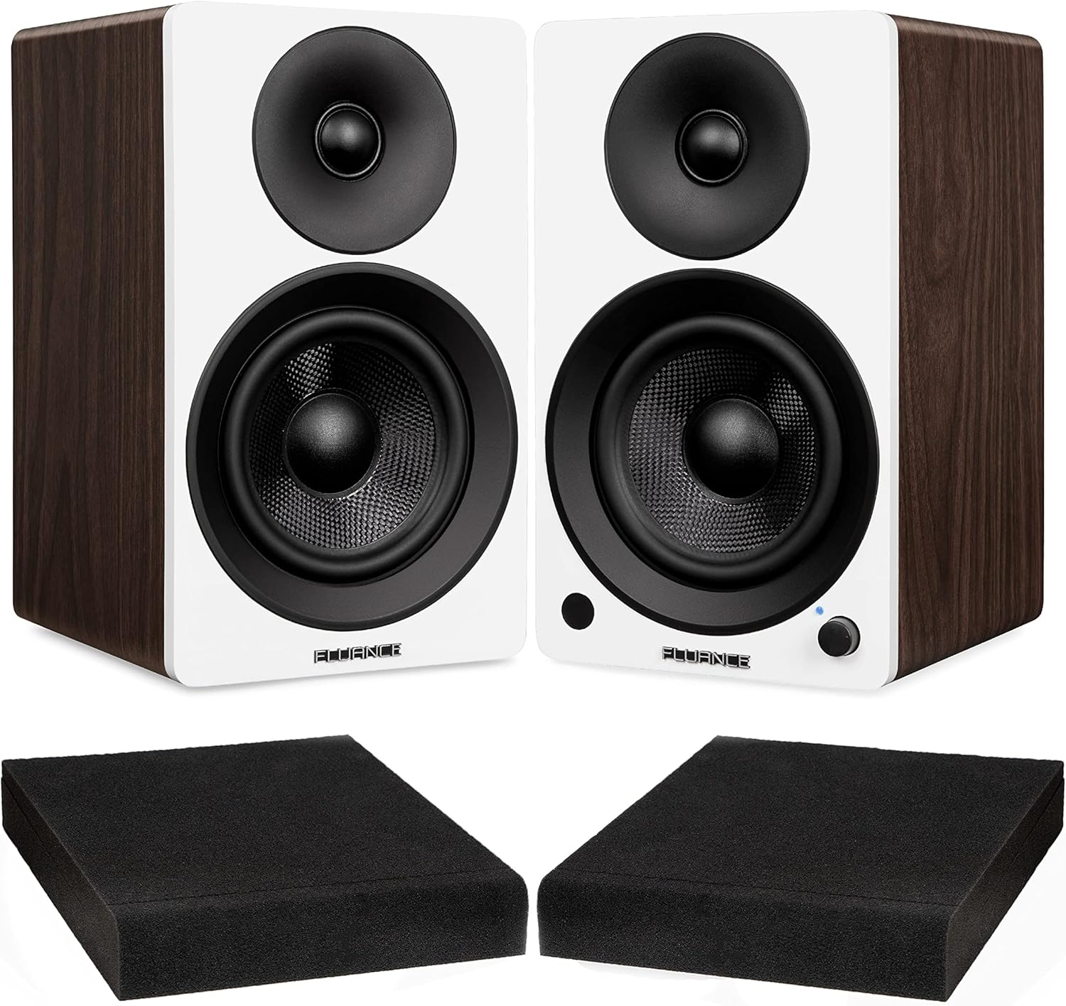 Fluance Ai41 White Walnut Powered 2.0 Stereo Bookshelf Speakers with 5
