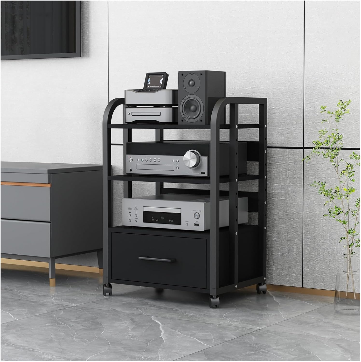 LXLZYXSF 4 3 2 Tier Mobile Stereo Components Rack AV Media Stand