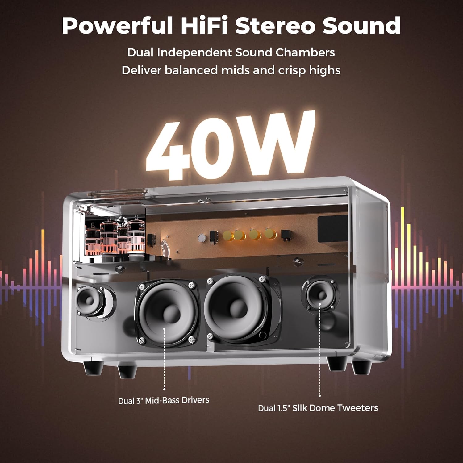 GLENCREAG VTS01 HiFi Vacuum Tube Speaker Amplifier with ECC82 Tubes CD/FM/BT/USB/RCA/Optical/Coaxial Inputs | Custom Sound Tuning & Remote Control