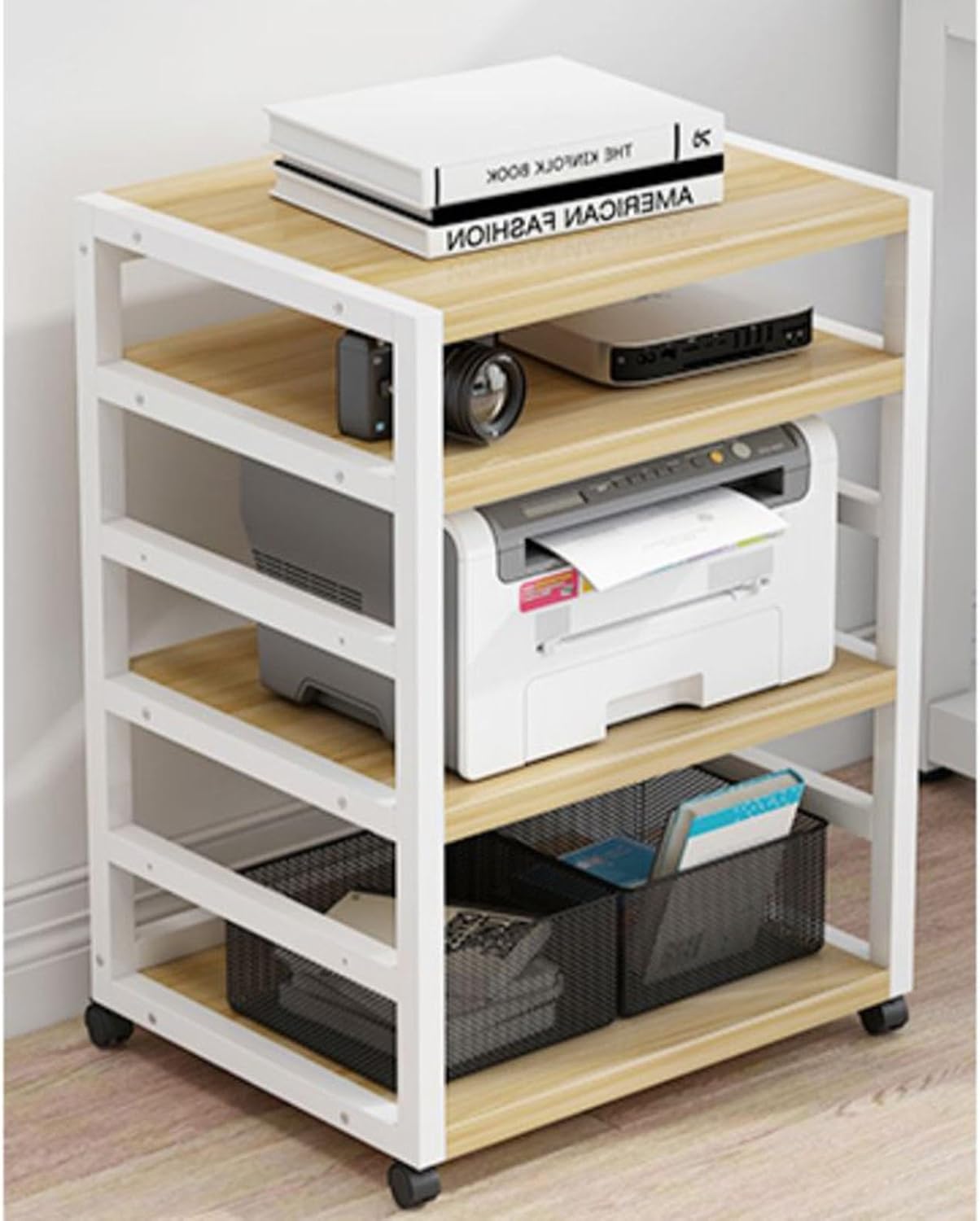 Movable 4 Tier AV Media Stand CD Player Stand Corner TV Stand Modern Stereo Component Cabinet Audio Rack Tower with Height Adjustable Wooden Shelves for Home/Office/Theater(Color:B)