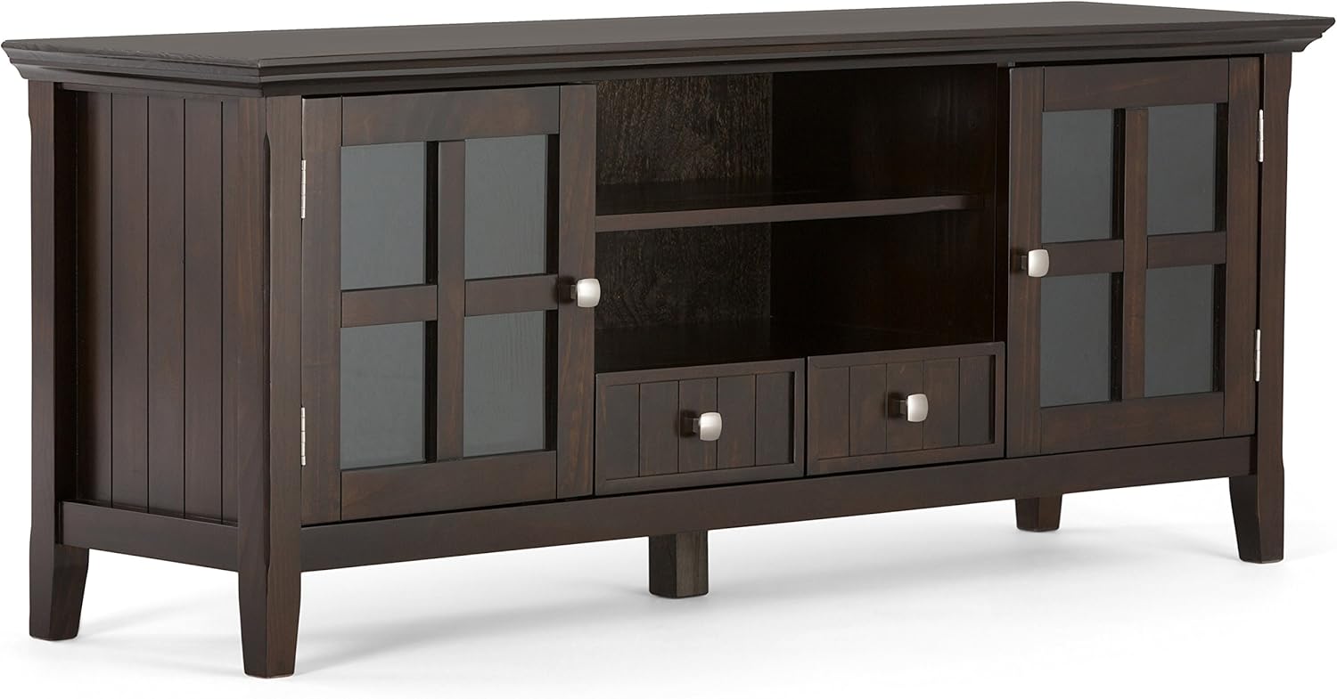SIMPLIHOME Acadian TV Stand - 60 inch Wide Solid Wood Media Console in Brunette Brown