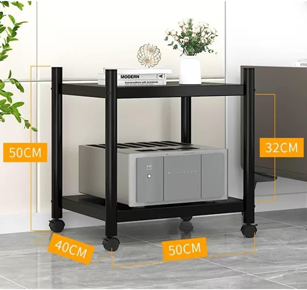 NILZA 2/3/4 Tier Audio Rack Corner Media Stand with Brake Wheel Adjustable CD Player Storage Shelf Audio/Video/Media Component Cabinet Heavy Duty Media Storage Cabinet(50x40x32cm/2-Tier)