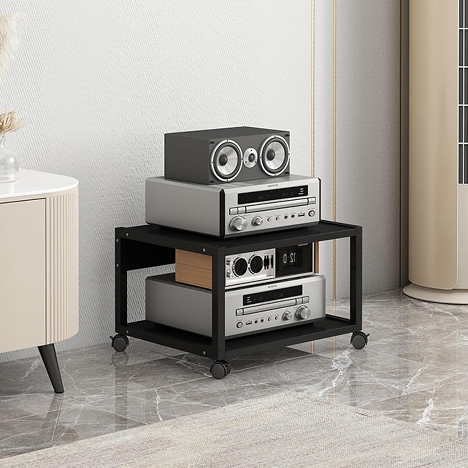 2/3-Tier Media Stand TV Cabinet Wooden Corner Shelf Audio/Video Rack CD Player Stand Stereo Component Storage Cabinet and Media Center for Home/Office/Theater(Color:A