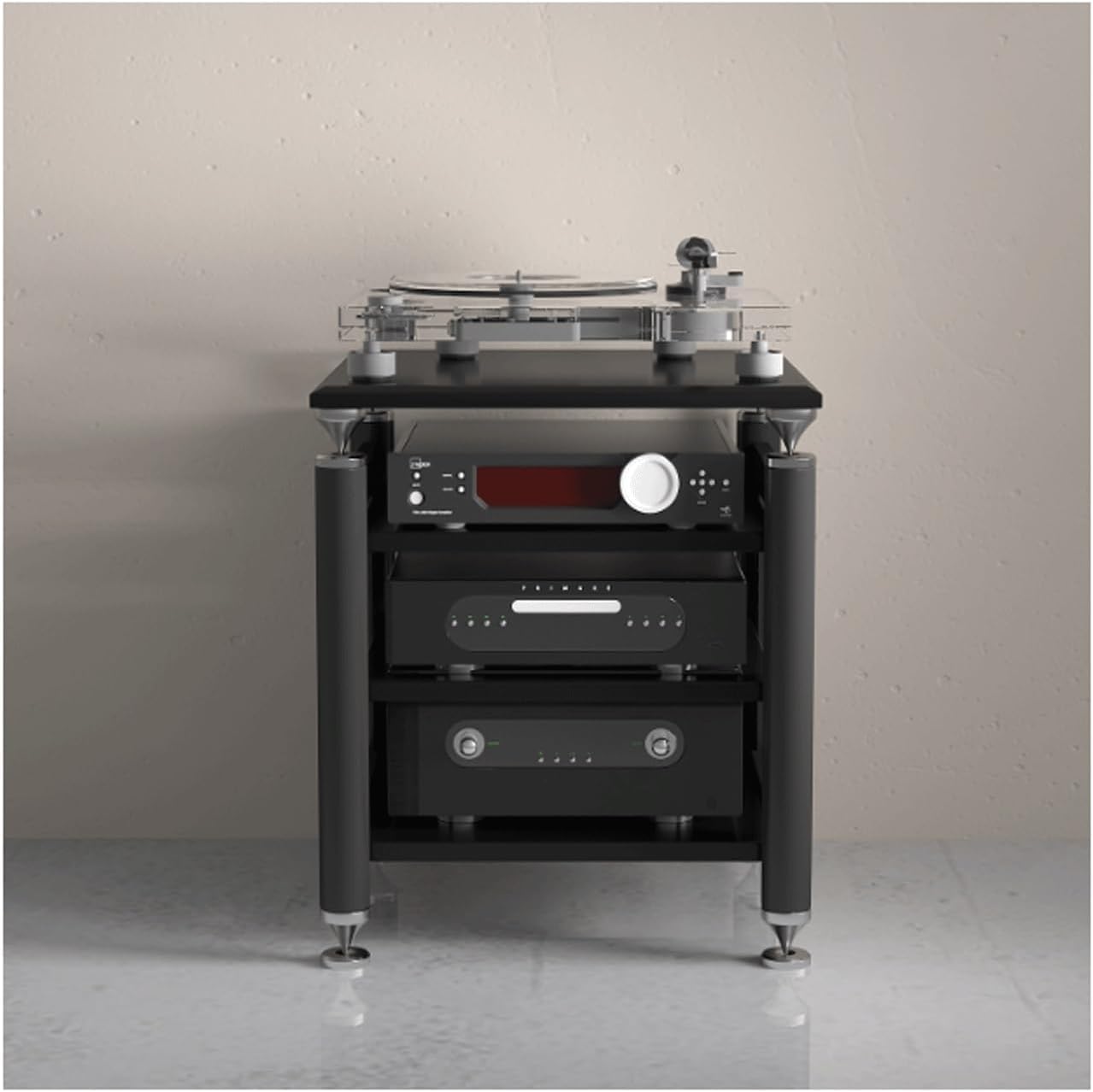 XMFBSY Medios HiFi Audio Rack Tower Open Stereo Cabinet Modern Audio-Video Media Stand with Adjustable Shelves Entertainment Stand for Home Theater Organizer(Black