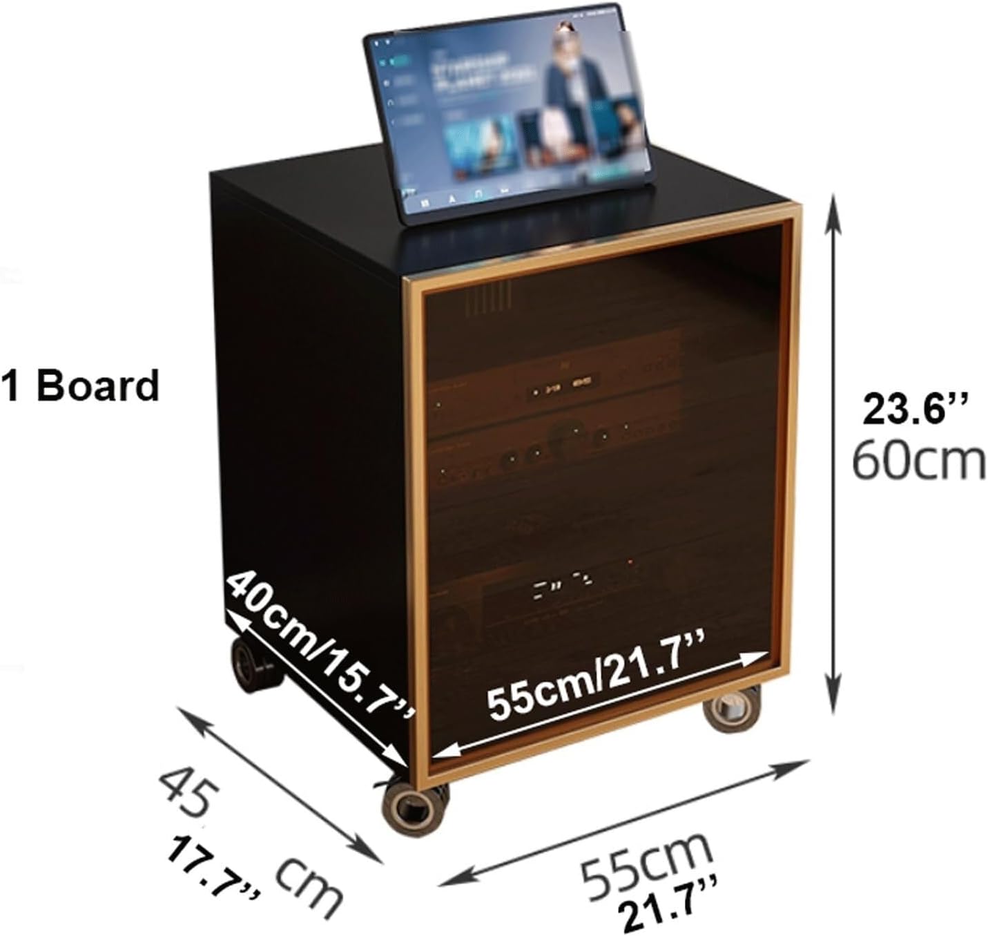 PZEOB Audio Rack Stand Modern Audio-Video Shelving Wood Stereo Stands with Glass Doors and Adjustable Shelves Media Stand 2/3 Tier(45x55x80cm)