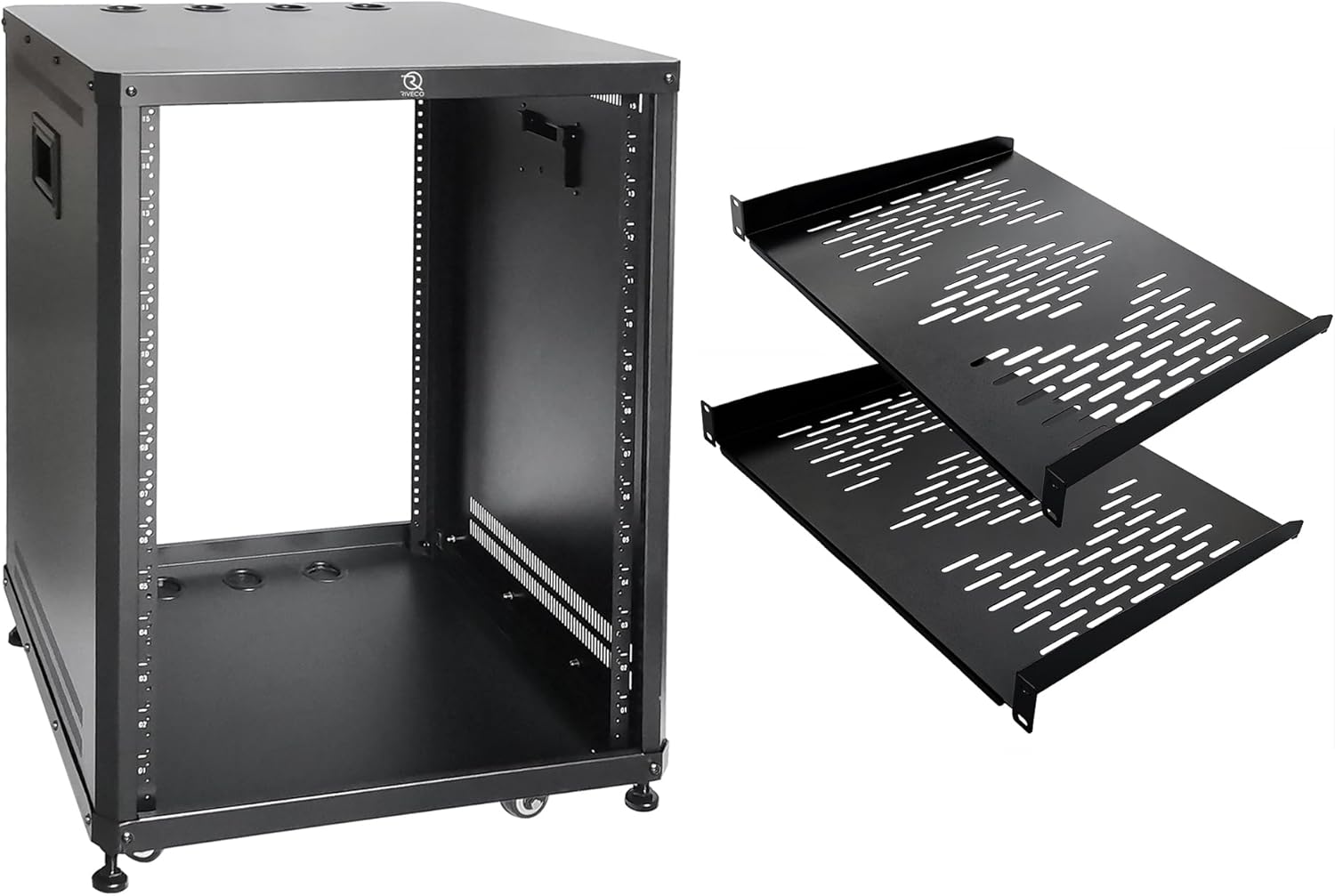 RIVECO 15U Network & Stereo Rack with Caster Rolling Server Rack for 19-inch Audio Video Musical & IT Equipment Mounting