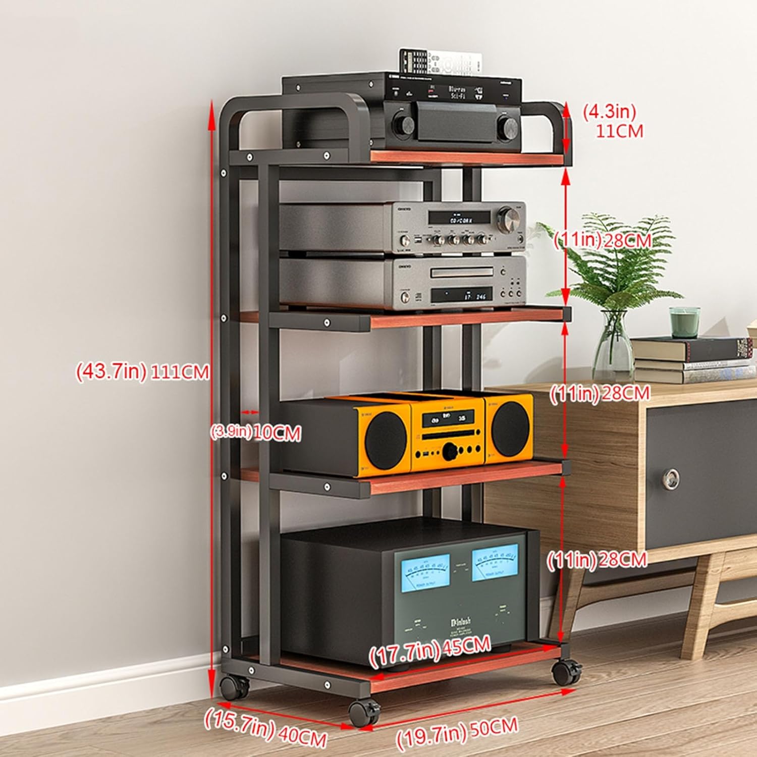 WUHUQN Media Stand Movable Media Stand 3/4-Tier Movable AV Media Stand Power Amplifier Rack Stereo Equipment Component Cabinet Corner Audio Tower