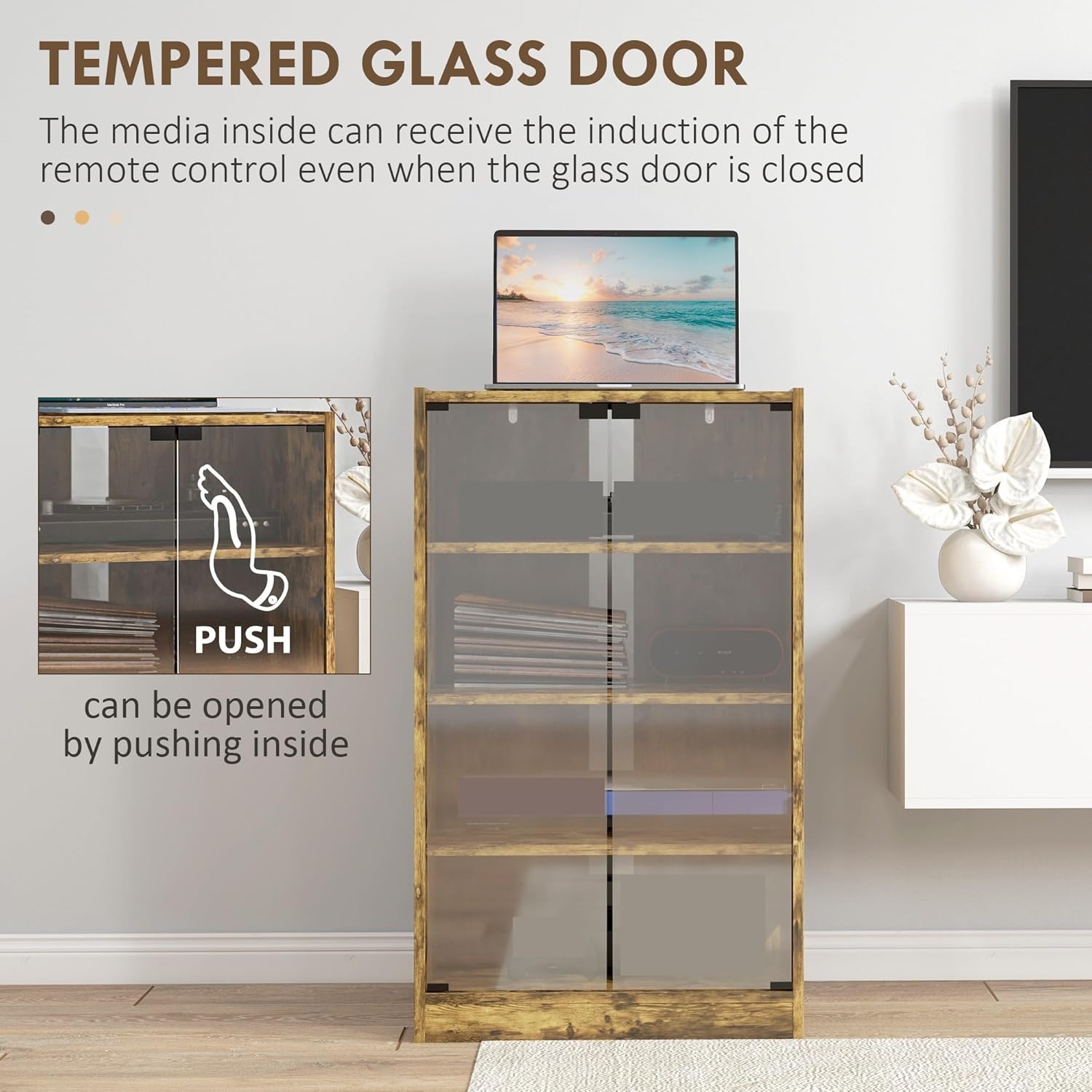 Retro Media Cabinet with 4-Tier Stereo