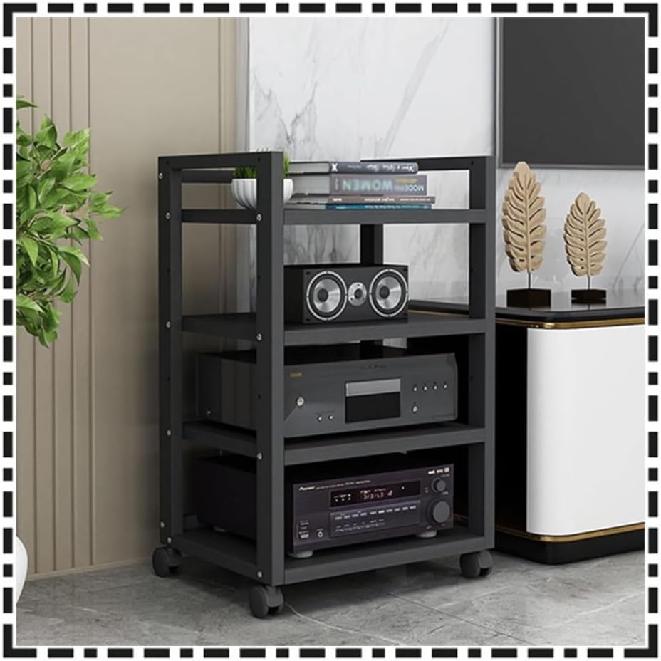 BIUBPW 4-Tier Wooden Media Storage Cabinet Corner AV Media Stand