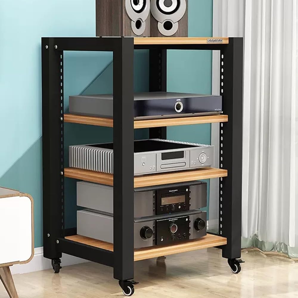 NILZA Home Theater Audio Stand AV Media Stand HiFi Rack Stereo Component Cabinet 5/2 Tier Audio Cabinet with Brake Wheel Professional Media Storage Cabinet for Bedroom(Walnut