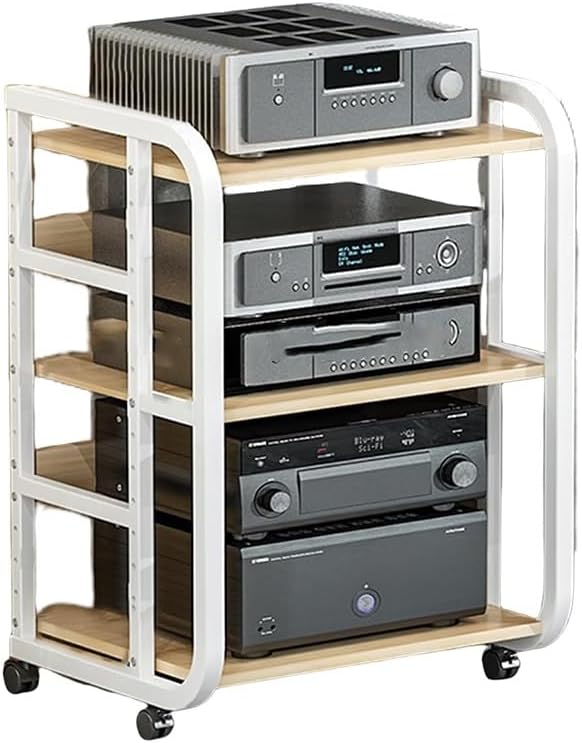 KGPGNYMYHA Adjustable AV Media Stand Movable Audio-Video Shelving Stereo Rack Corner Components Cabinet CD DVD Record Player Stand With Wooden Shelf(White