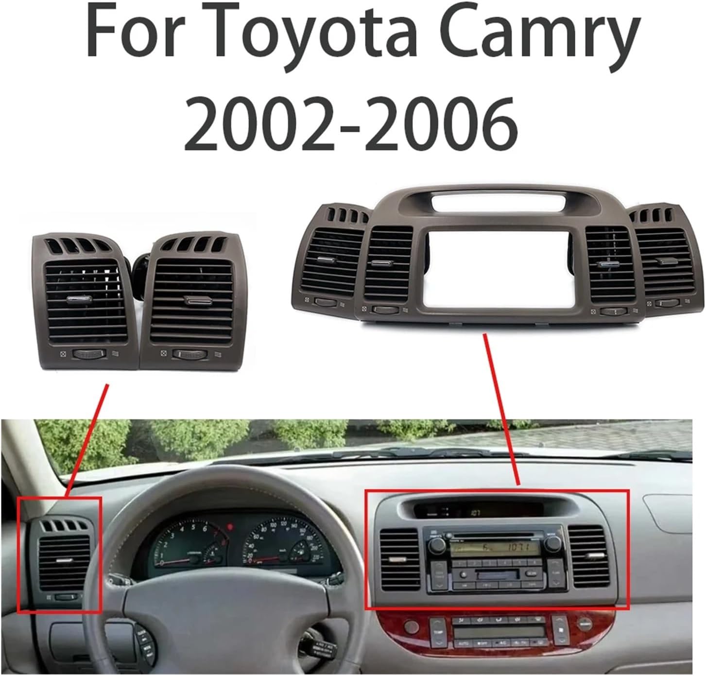 OLKUTIVQ Air Vent Outlet Radio Dashboard Compatible for Toyota Camry 2002-2006 Fascia Auto Stereo Panel CD DVD Interior Accessories(A Set)