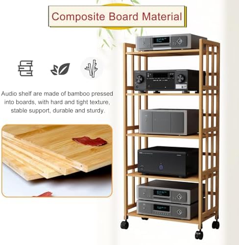 Wooden TV Stand Cabinet - Adjustable Audio Rack Tower & Movable Turntable Holder for Living Room & Office Storage