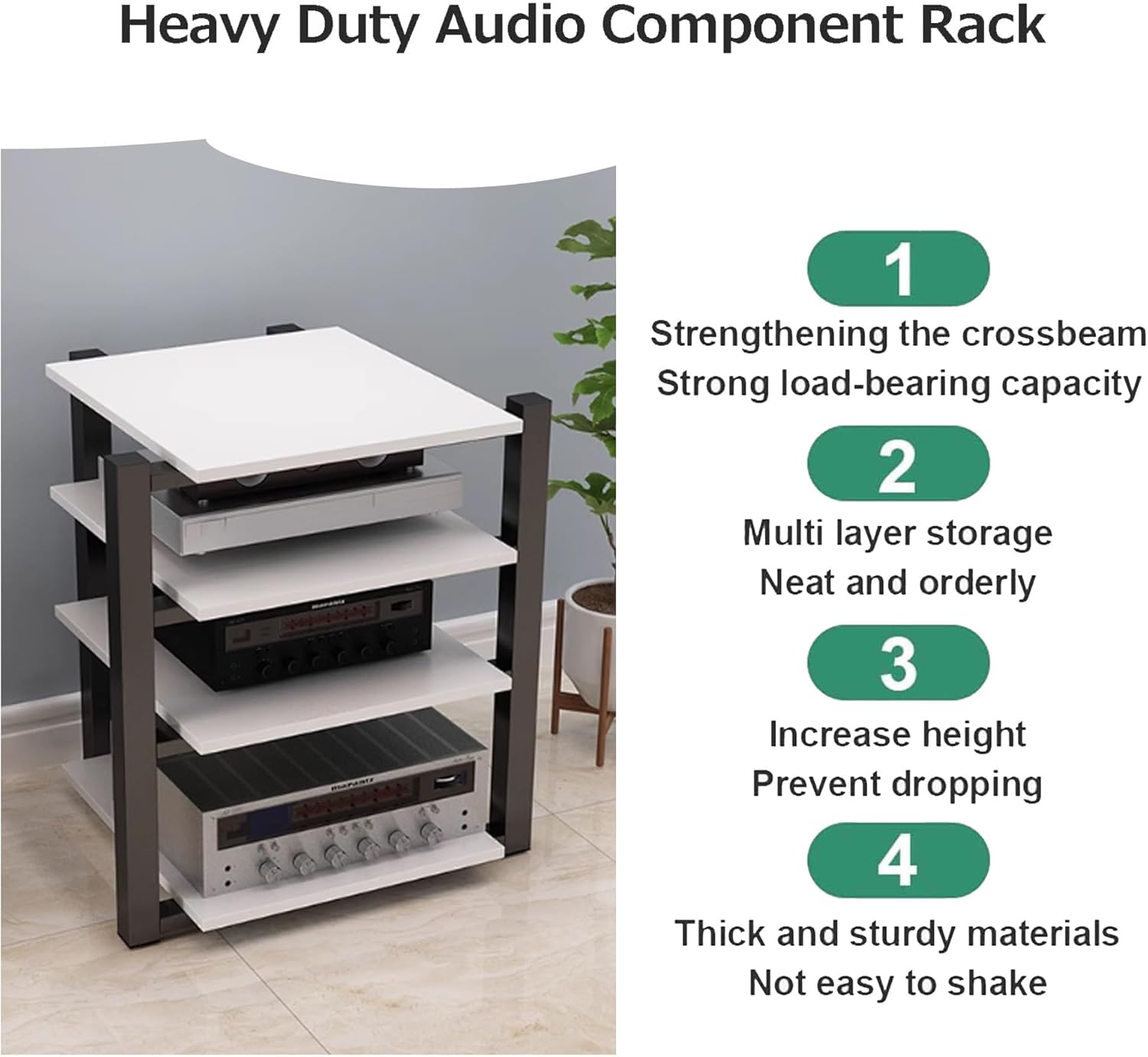 OVOGGPAN 2/3/4 Tier Audio Rack AV Media Stand audio-video shelving Media Audio Tower Cabinet for Entertainment Stereo Racks Component Storage and Collection Display(Black Walnut