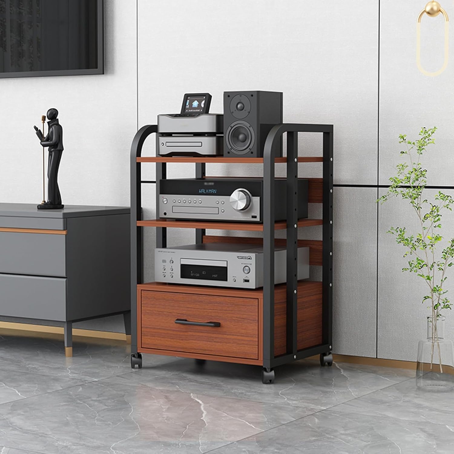 UYCVT Movable Media Stand 2/3/4-Tier Movable Audio Rack Av Media Stand Cd Player Stereo Component Storage Cabinet Corner Media Center and Drawer-C-1-3 Tier-50x40x79cm