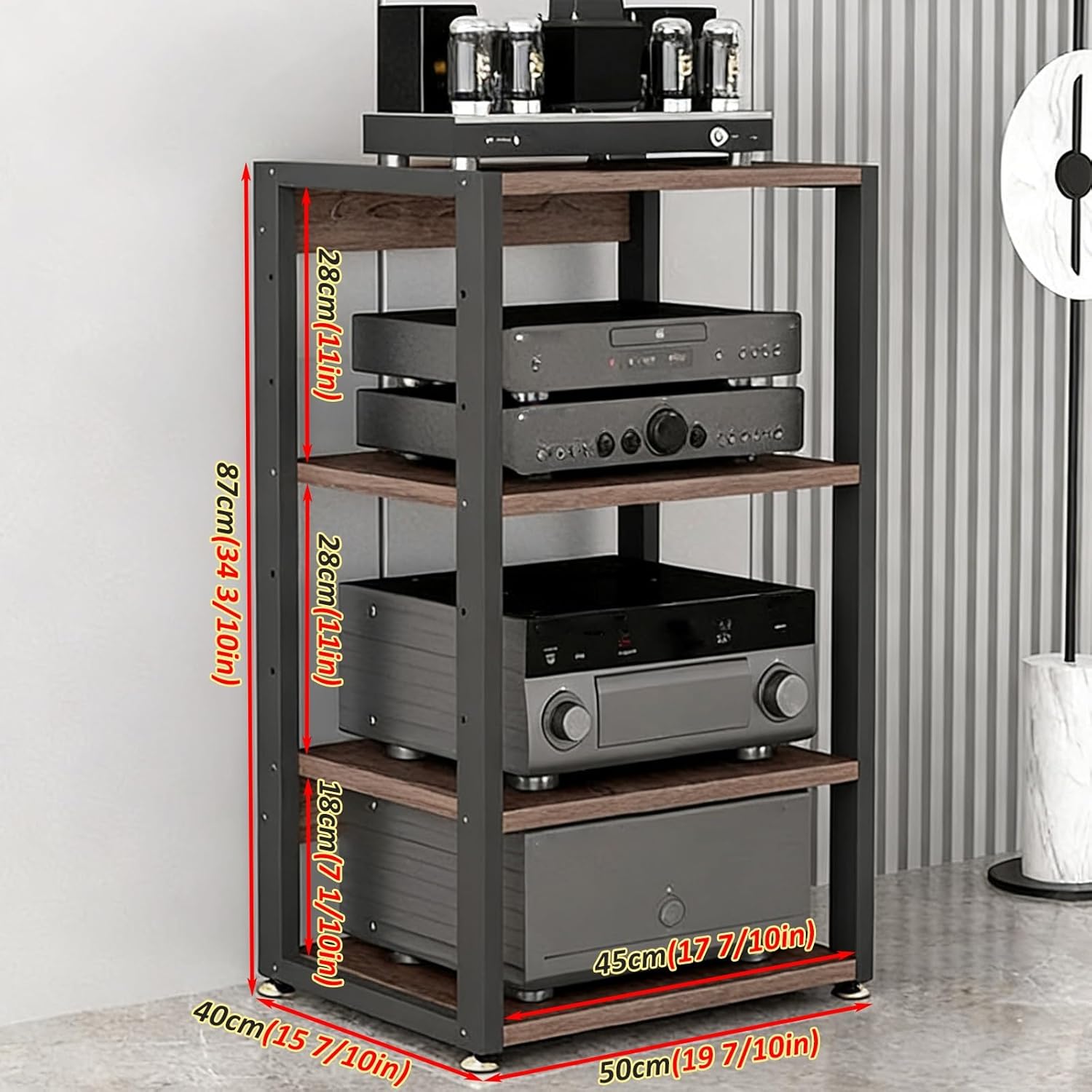 YLLFFLL 4-Tier AV Media Stand with Height Adjustable Wooden Shelf
