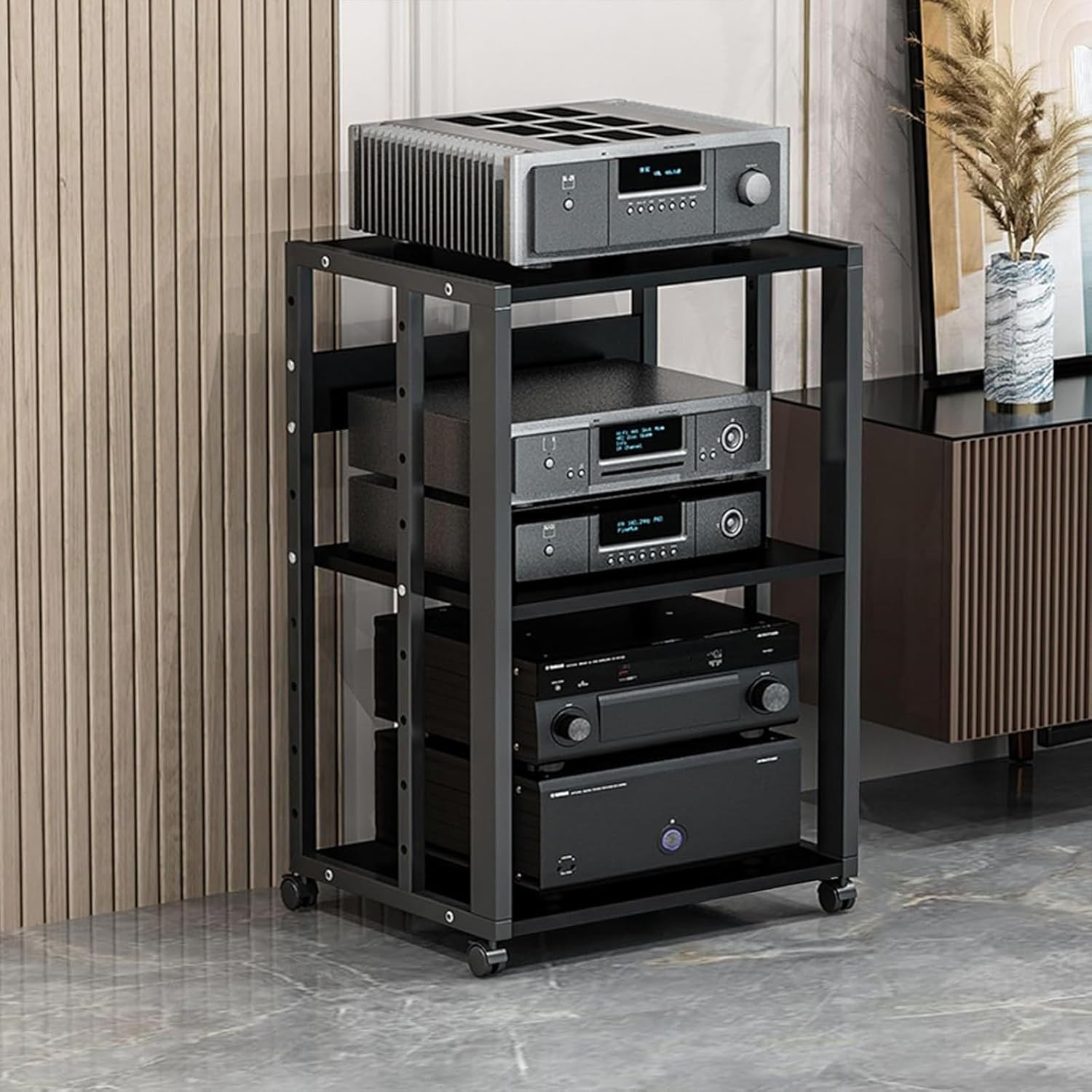 Metal Media stereo stand with wheels