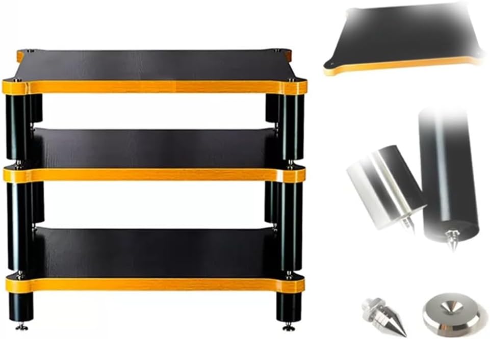 NILZA Solid Wood Audio Rack Stereo Component Cabinet 3 Tier Audio Tower Audio Video Media Stand Shockproof Audio Cabinet Shelf For DVD Players TV Box Cable Box WiFi Router(60x48x70.5cm/23.6x18.9x27.7)