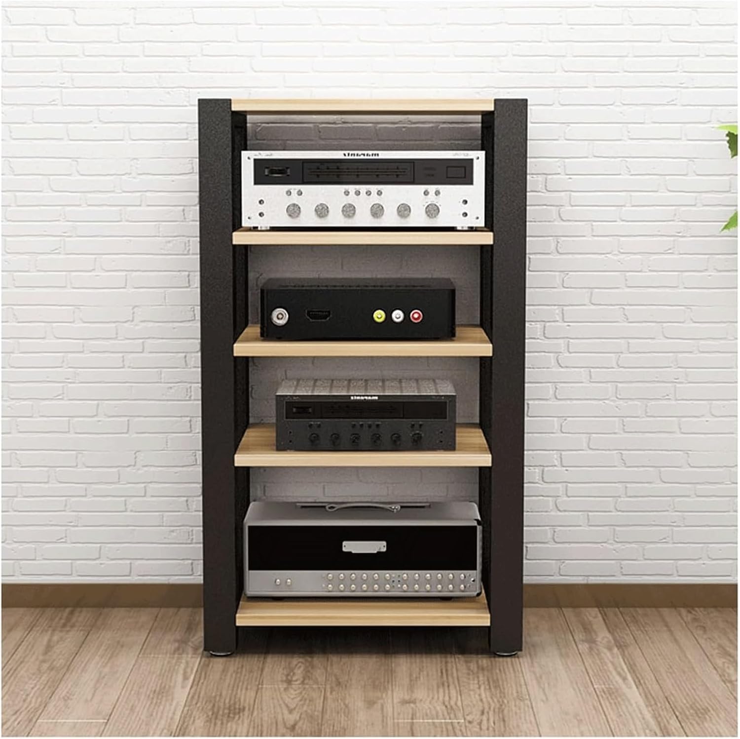 PZEOB Audio Rack Tower 2/3 /4/5 Tier AV Media Stand Adjustable Media Storage Shelves Modern Audio-Video Shelving Stereo Stands and Racks(Natural