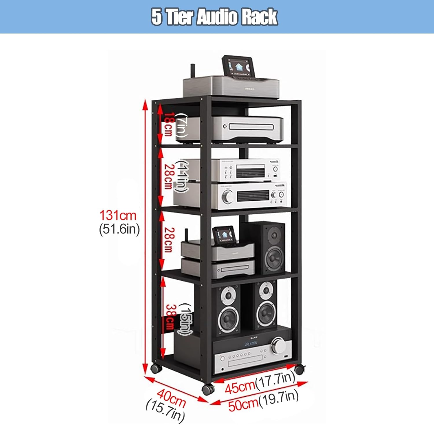 Heavy Duty Av Component Media Stand with Wheels