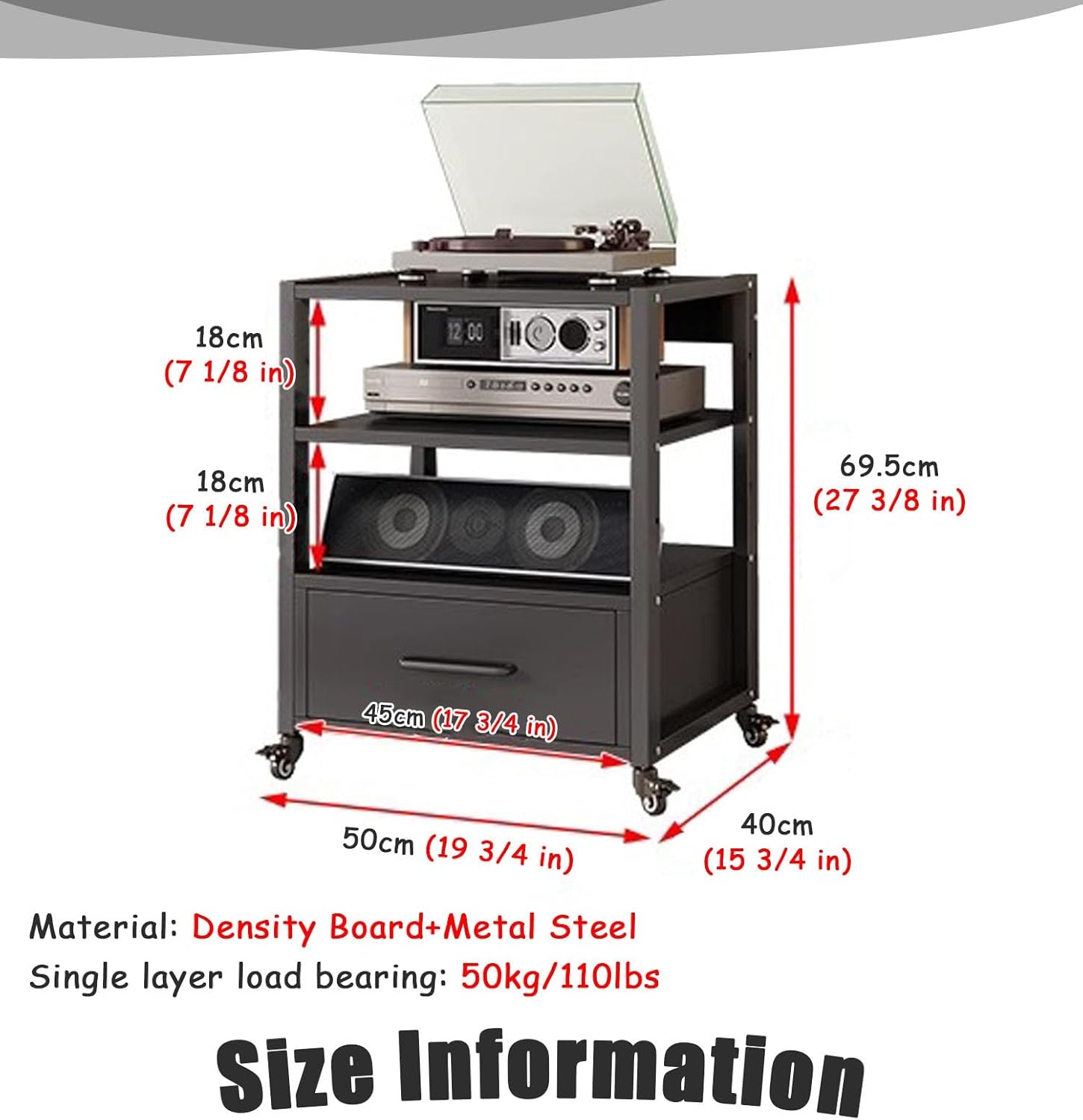 Media Cabinet 3 Tier Stereo Components Rack/Cabinet
