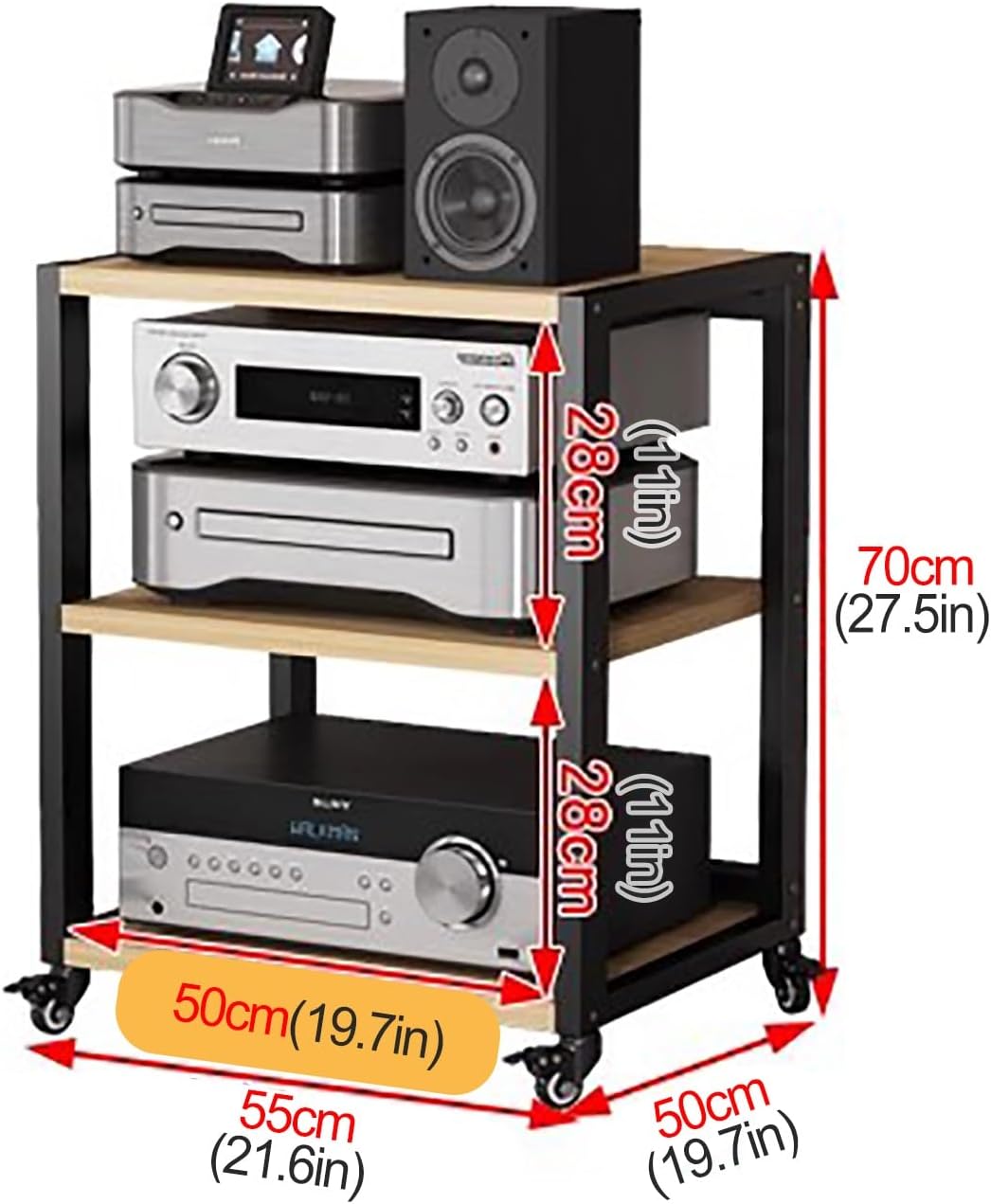 YLLFFLL Rolling Audio Component Rack Tower Media Stereo Stand Equipment Shelf