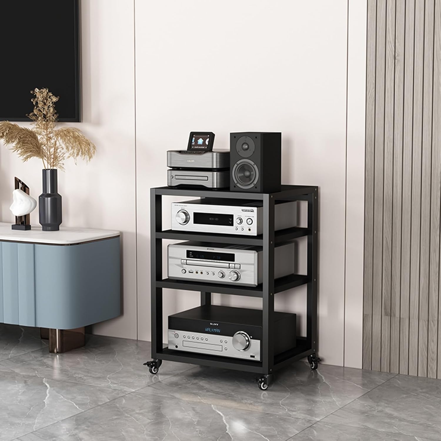UYCVT Movable Media Stand Movable Av Media Stand Cd Player Stand Entertainment Audio Rack Tower-A-4 Tier-55x50x80cm