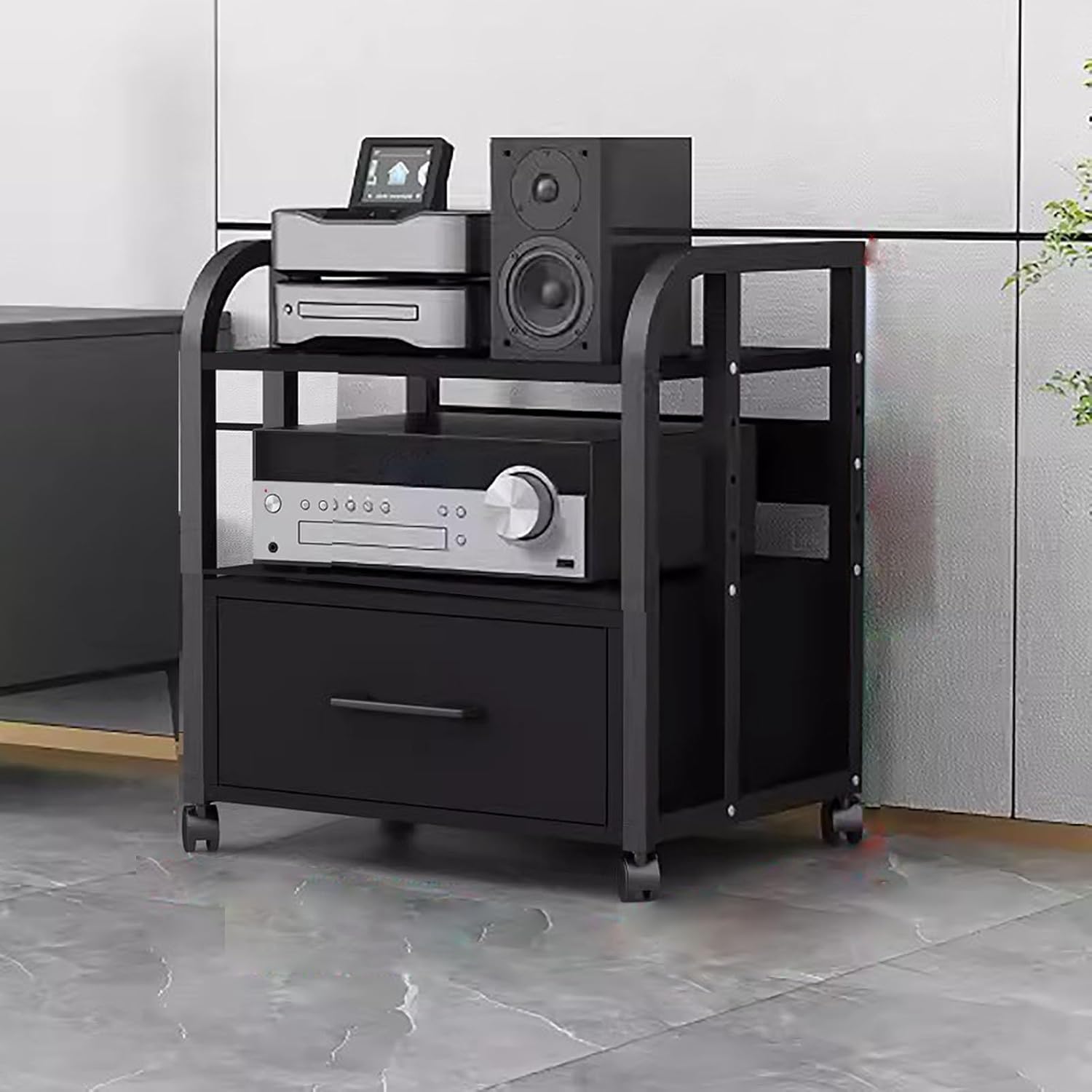 YLLFFLL DVD Storage Cabinets with Drawers - Large Capacity Audio Video Media Stand Cabinet with Height Adjustable - Rack Audio Tower for Entertainment & Movie Viewing(2-Tiers)