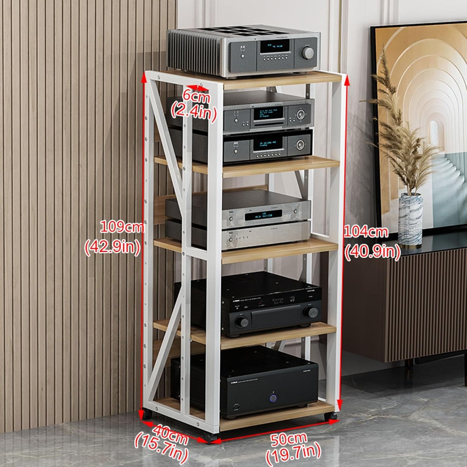 UYCVT Movable Media Stand Multi-Function Movable Audio Video Storage Cart Cd Player Media Stand Amplifier Rack-White - B-5 Tier
