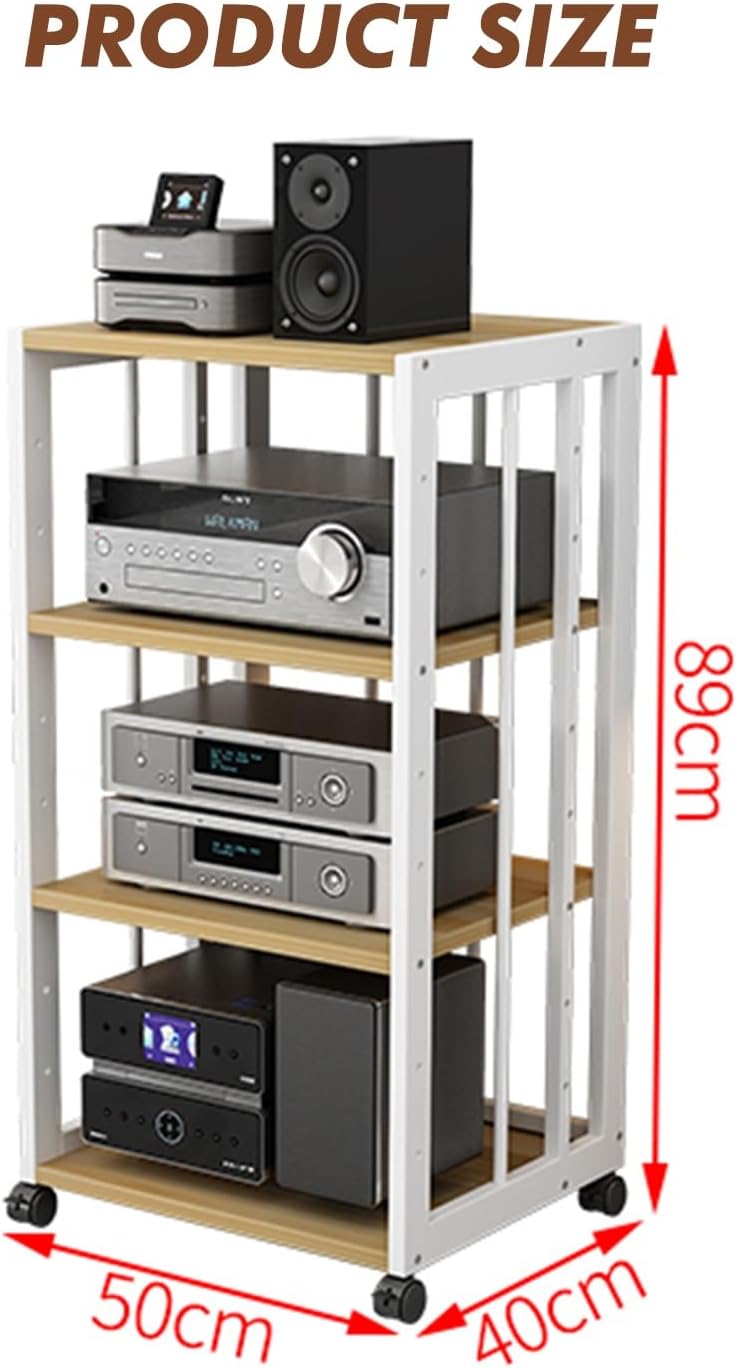 YLQFGUVWK 4-Layer Media Storage Cabinet Video Rack CD Player Stand Stereo Component Storage Cabinet for Home/Office/Audio Video/DJ/Theater with Height Adjustable Wooden Shelf(Color 3)