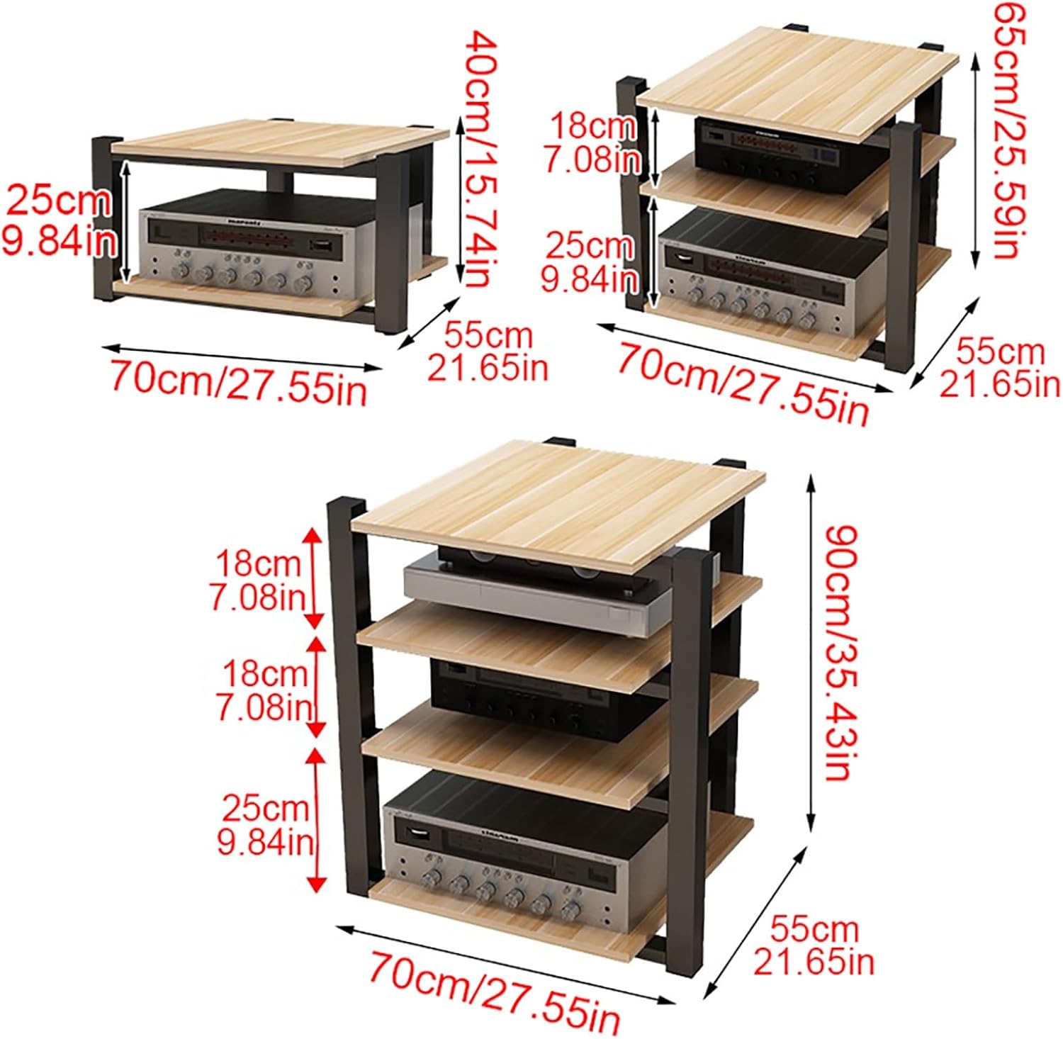 BAYTEWJX Media Stand Floor-Standing Audio Rack Mobile Media Storage Stands Game Stand HiFi Rack Audio Component Cabinet Easy to Assemble for Living Gaming Recording Room Meeting.(Black