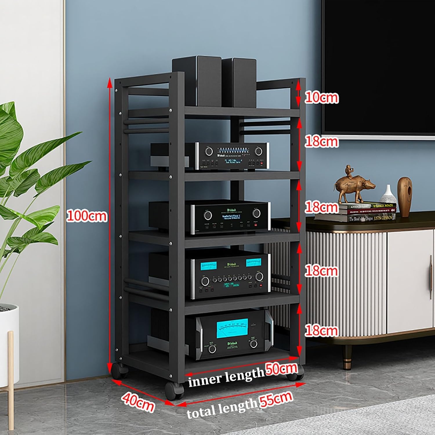5-Tier AV Media Stand Stand Component Cabinet with Height Adjustables Storage Rack
