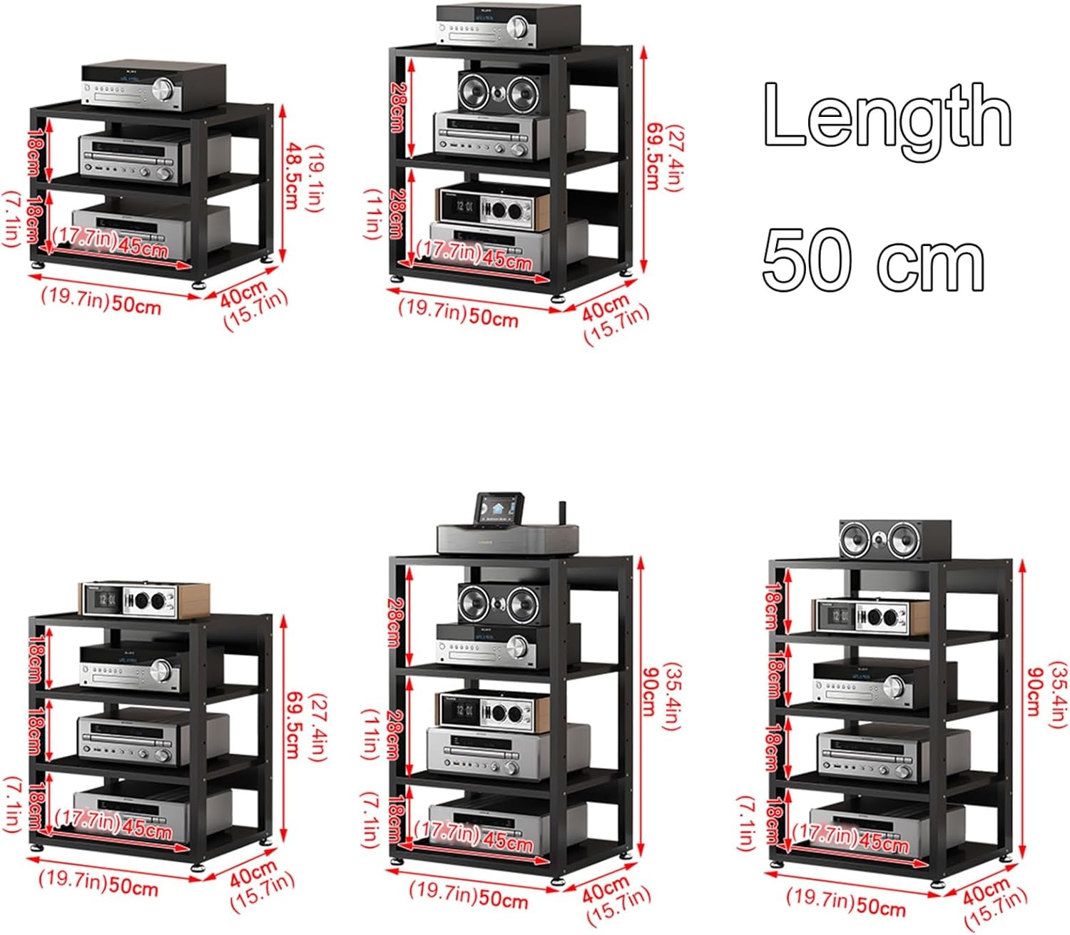 UYCVT Movable Media Stand Av Media Stand Cabinet Floor-Standing Audio Rack Cd Player Stand Home Corner Tv Stand Stereo Components Cabinet-B-4 Tier-50X40X90CM