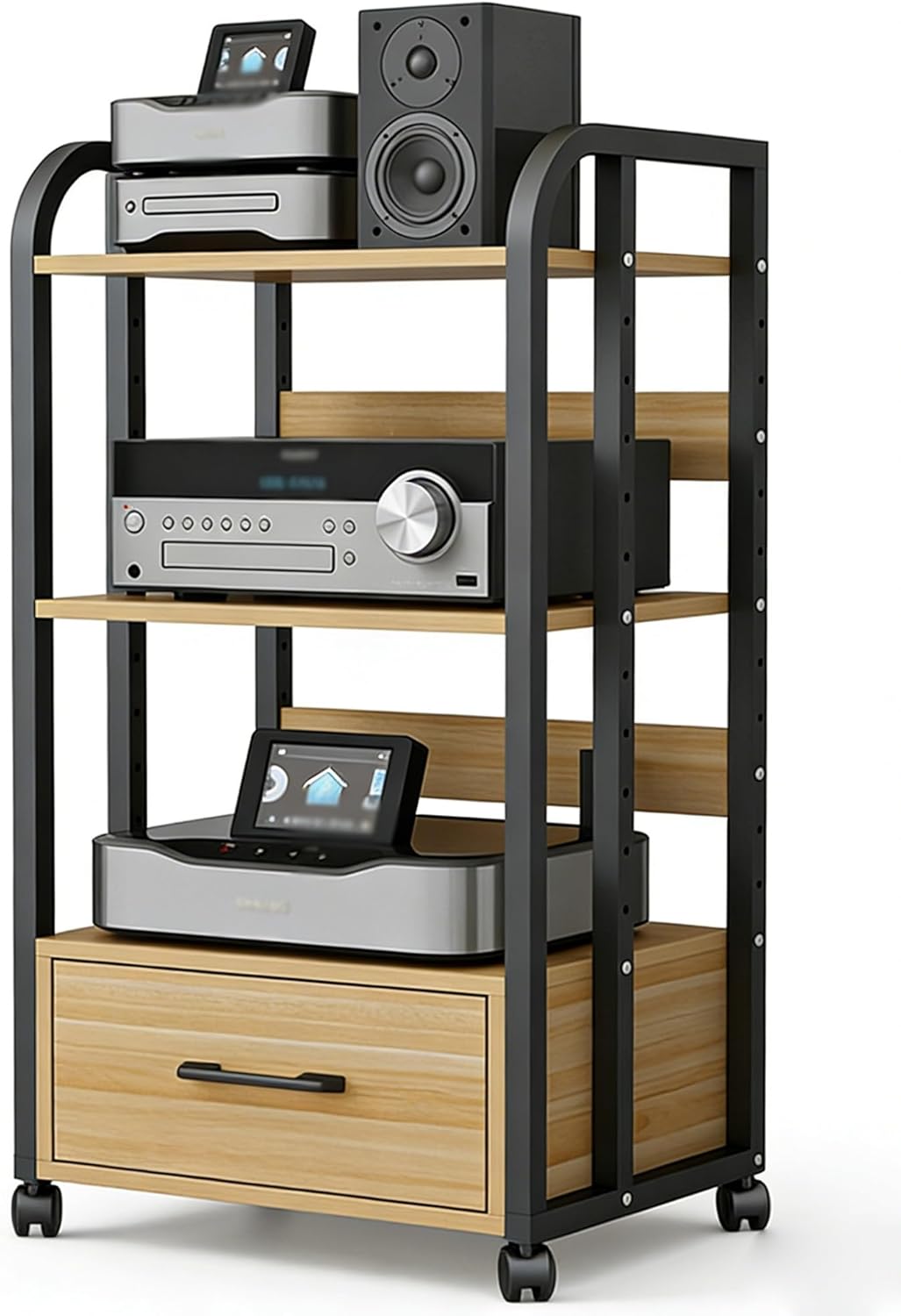 YLLFFLL Stereo Rack System Cabinet with Drawers and Wheels