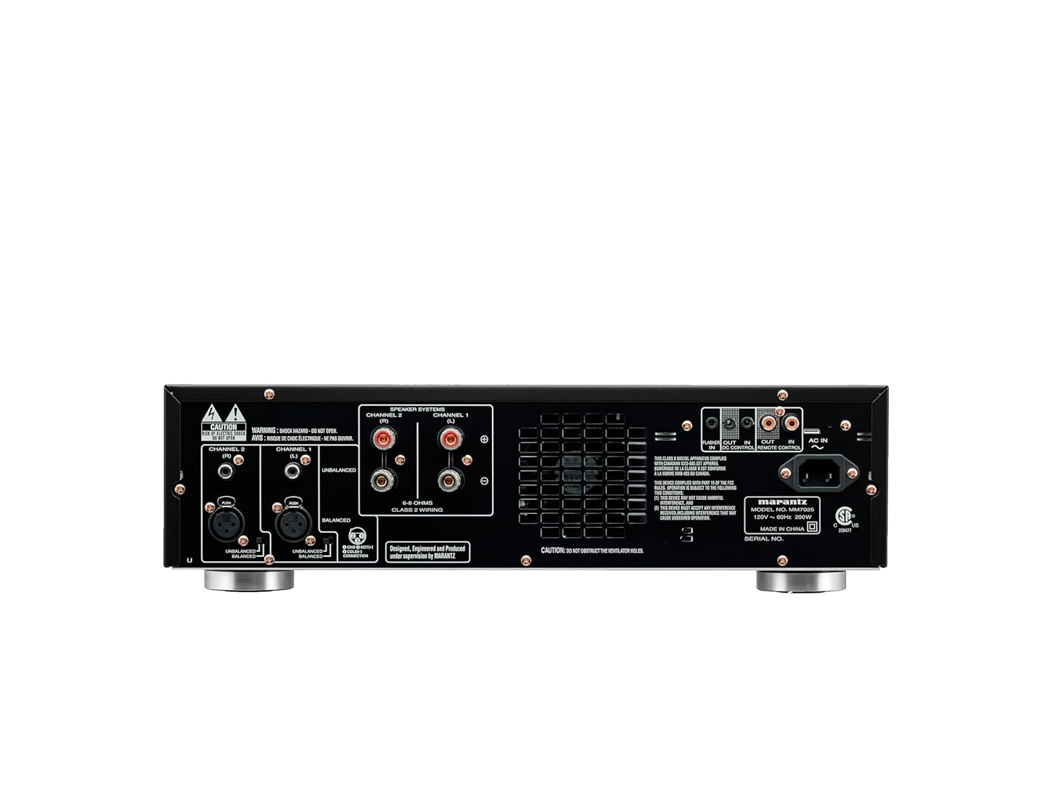 Marantz MM7025 Stereo Power Amplifier | 2-Channel | 140 Watts per Channel | Both Single-Ended RCA and Balanced XLR Inputs | Black