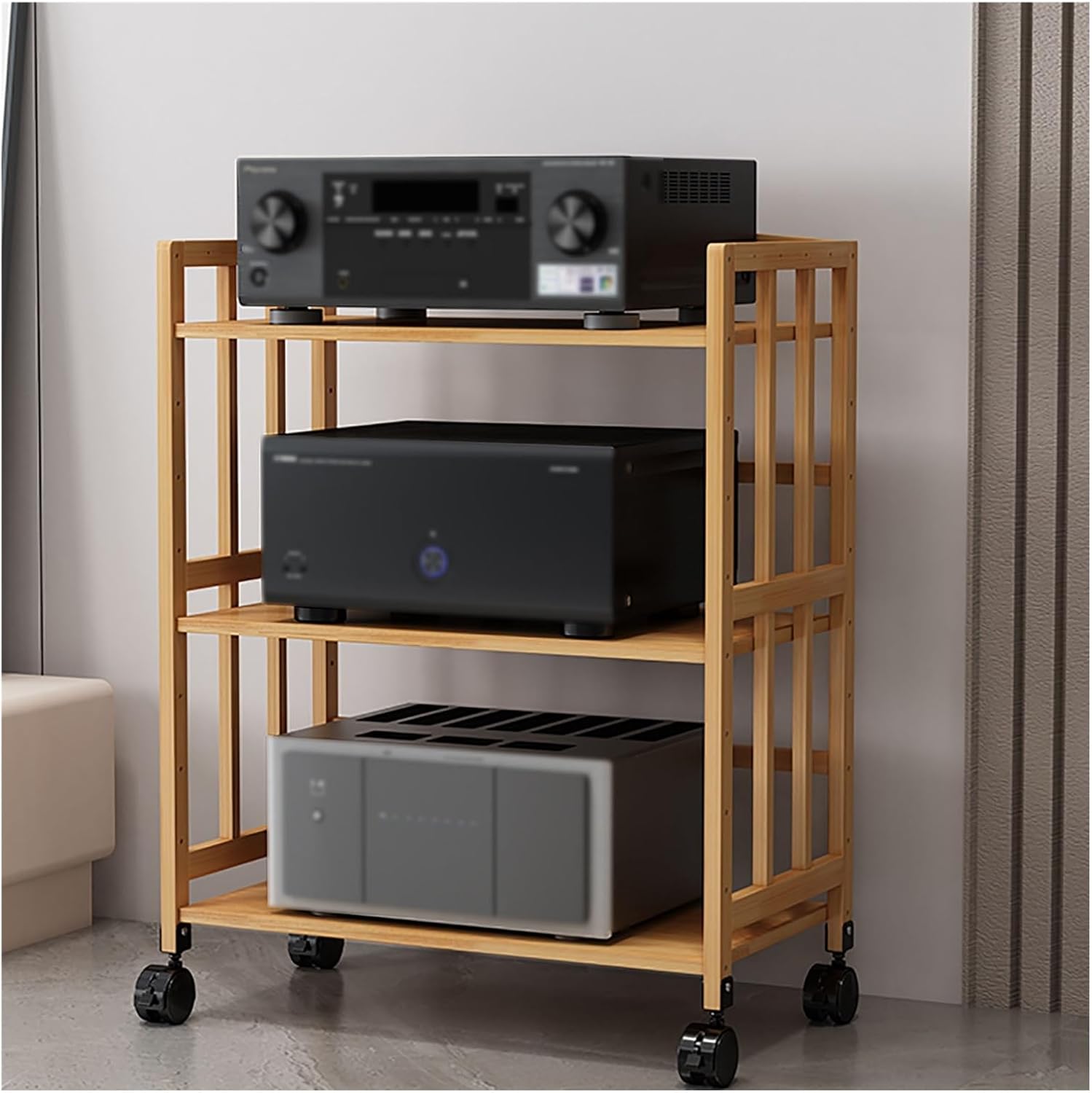UYCVT Tier Media Component Storage Unit Shelves Movable Audio Video Tower with DVD Cd Record Player Stand Stereo Equipment Cabinet and Turntable Holder for Living Room Or Offic-W-70cm-3 Tier