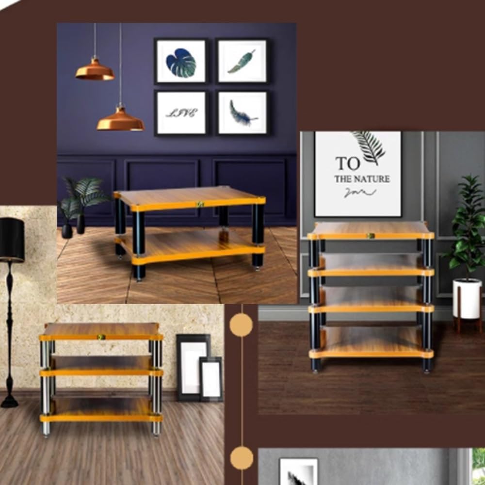 NILZA 3-Tier Audio Stand Wood Audio Stereo Rack Media Stand HiFi Rack Audio/Video/Media Components Cabinet Corner TV Stand with Shock-Absorbing Pads(60x48x50.5cm/23.6x18.9x19.8)