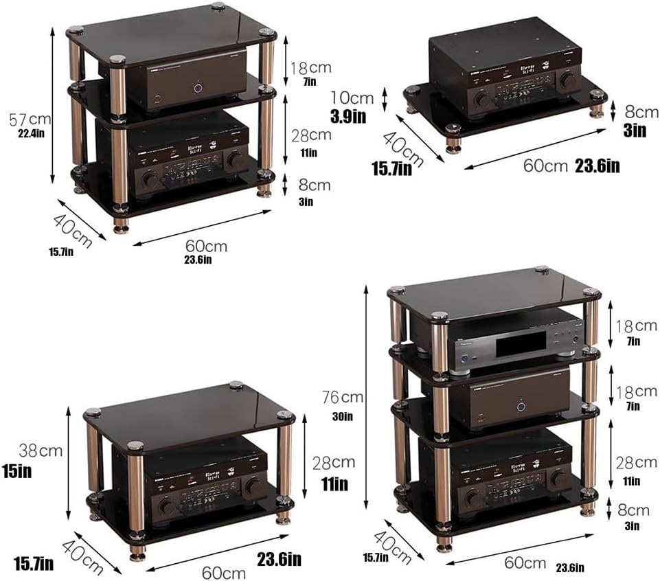 KGPGNYMYHA Glass Media Stand 2 3 4 Tiers AV Media Stand Audio Video Component Cabinet Stereo Racks Stands Record Player Stand CD DVD Player Stand(Black