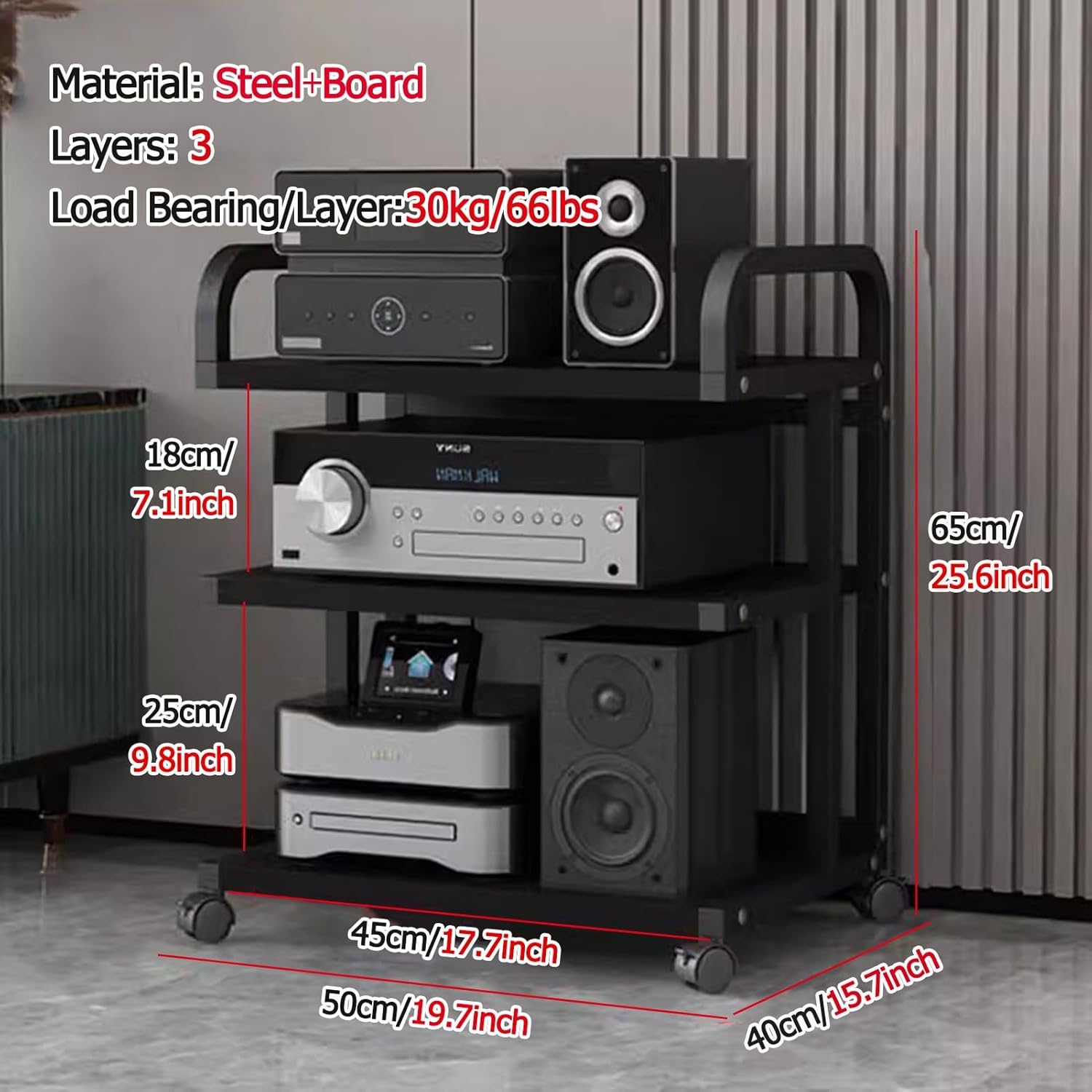 Modern Audio-Video Media Stand with Wheels