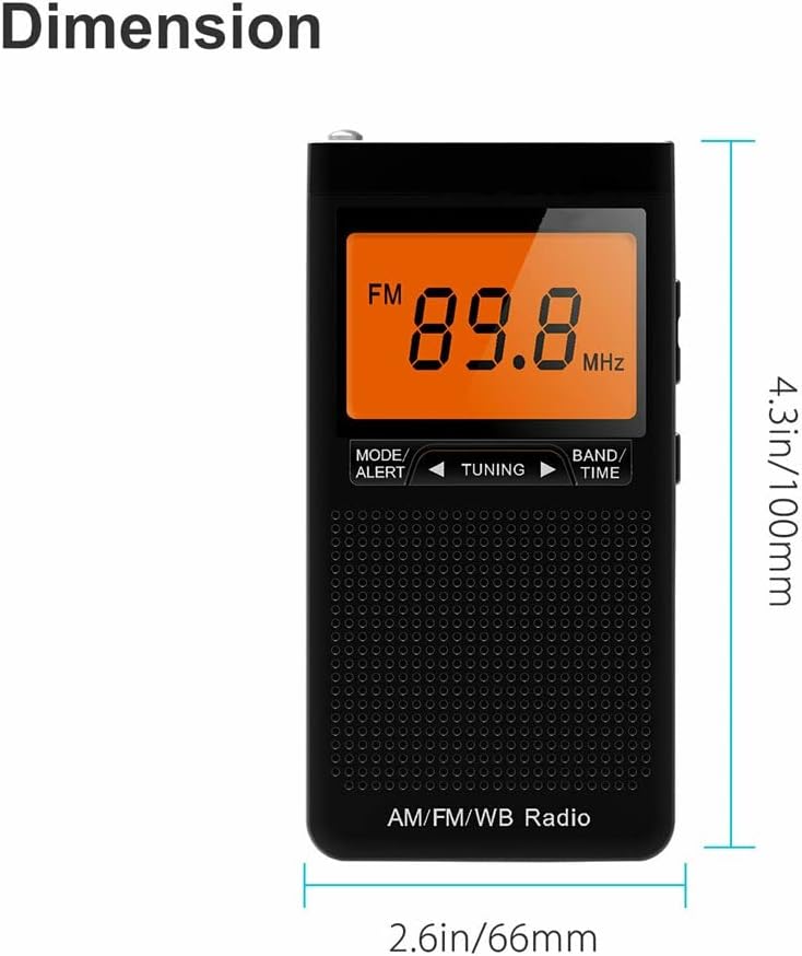 EWUROI Emergency Pocket Radio Portable Weather Warning Alarm Clock Auto-Search Channels Mini