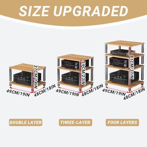 HiFi 3-Tier AV Media Stand - Wooden Record Player Shelf