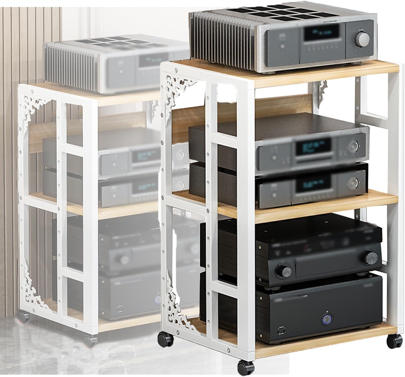 XLTFUC AV Audio Video Media Stand with 3 Height Adjustable Shelves Stereo Component Storage Cabinet Sound Tower for Home/Office/Theater(White)