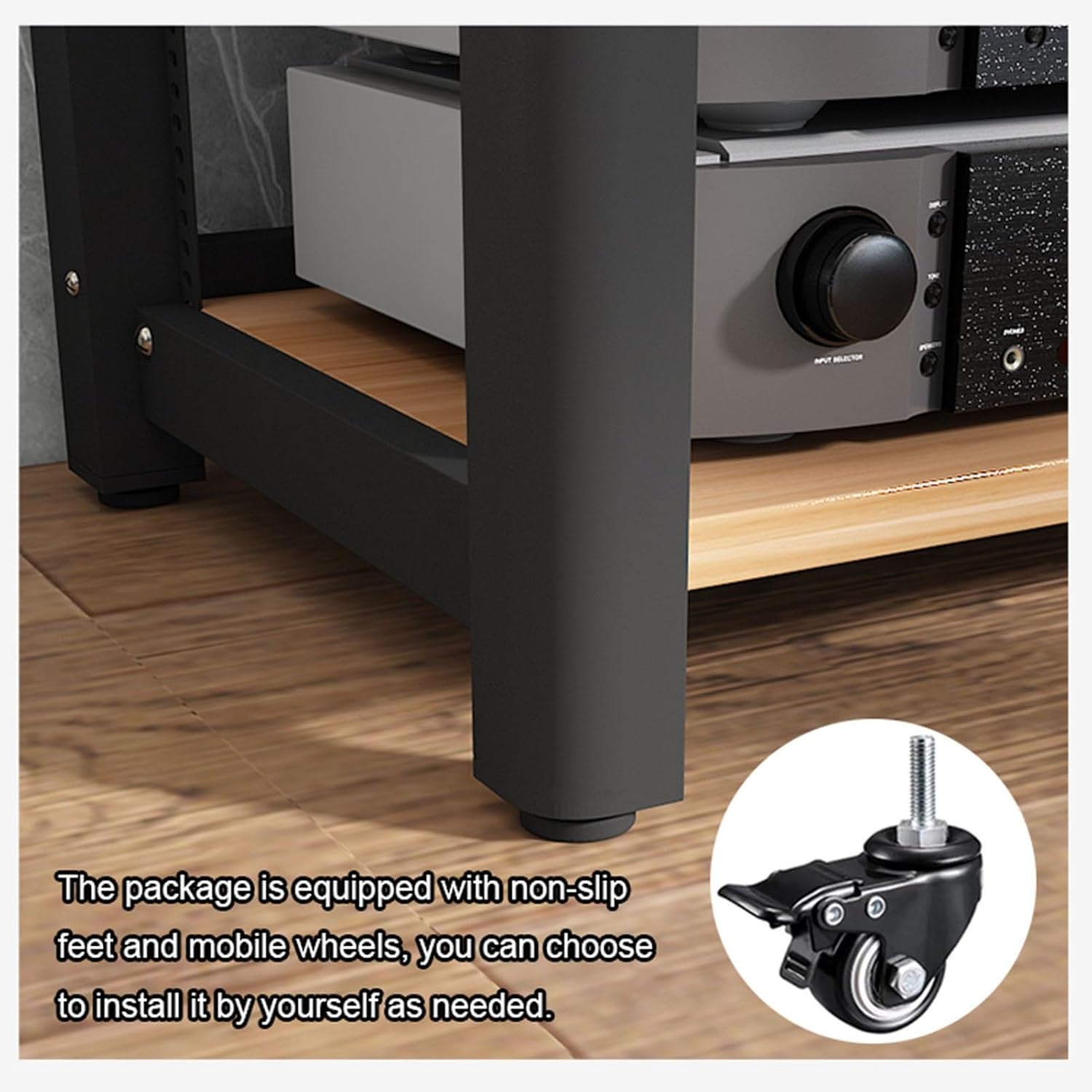 Open Multi-Tier Audio Rack Amplifier Stand HiFi AV Cabinet Mobile Kickstand CD Rack Media Storage Shelf Protects and Organizes Your Valuable Music