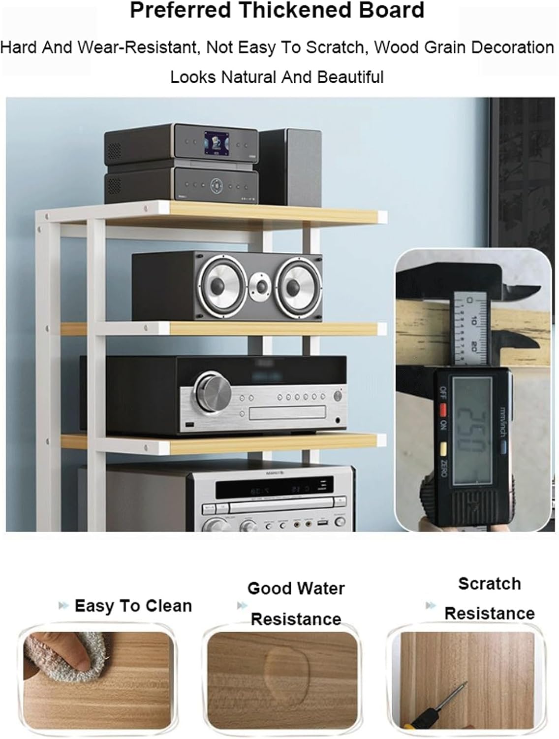 XMFBSY Medios AV Media Stand HiFi Rack Wooden Open Stereo Component Cabinet Movable Rack Audio Tower with Wheels Entertainment Center Shelves for DVD Players Organizer(Rojo