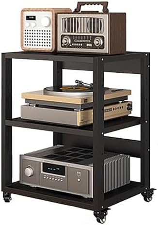 Heavy Duty 3-Tier AV Shelf with Wheels - Durable Media Stand for Home Theater & Stereo Systems - Stylish Entertainment Cabinet for Audio Video Components