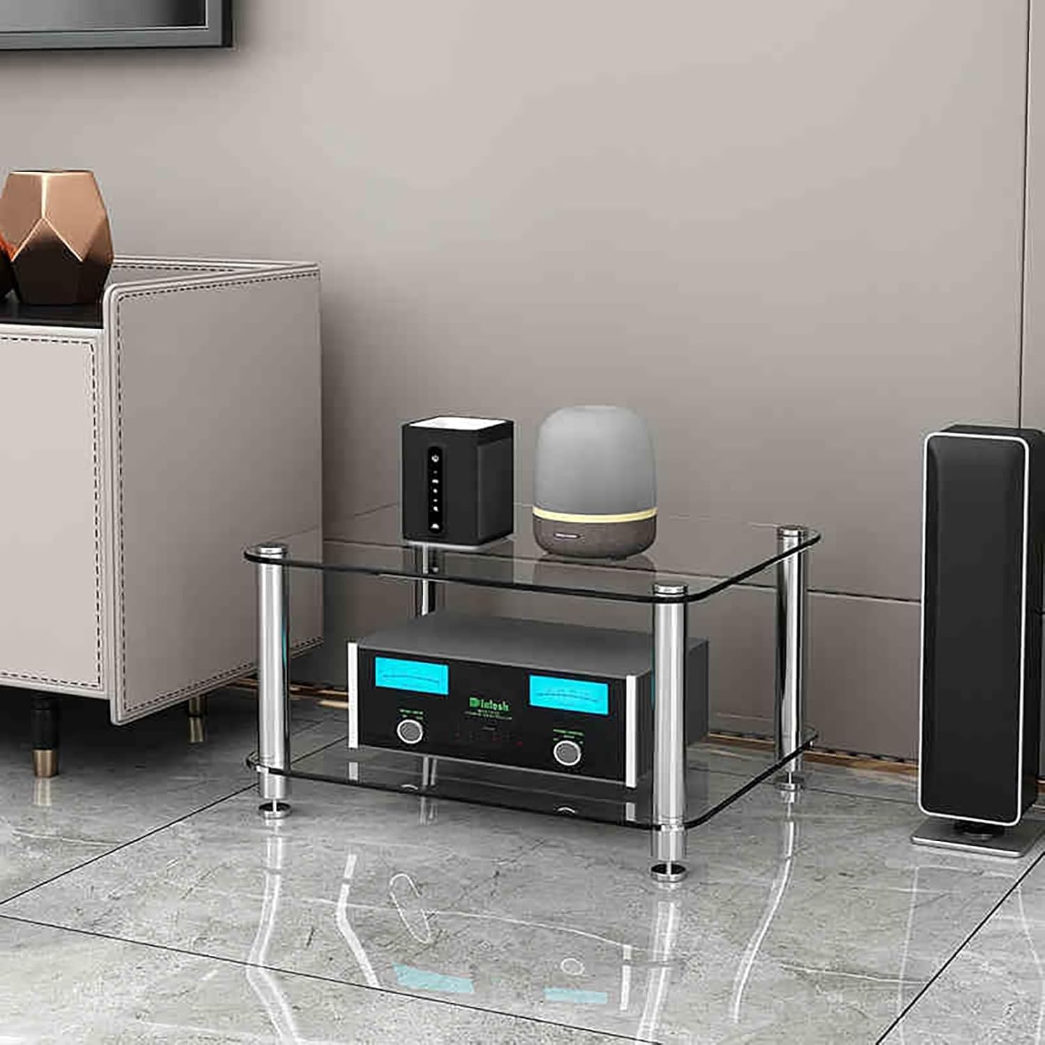 ZIHESY Stereo Rack AV Media Stand with 1/2/3/4-Tier Tempered Glass Shelves