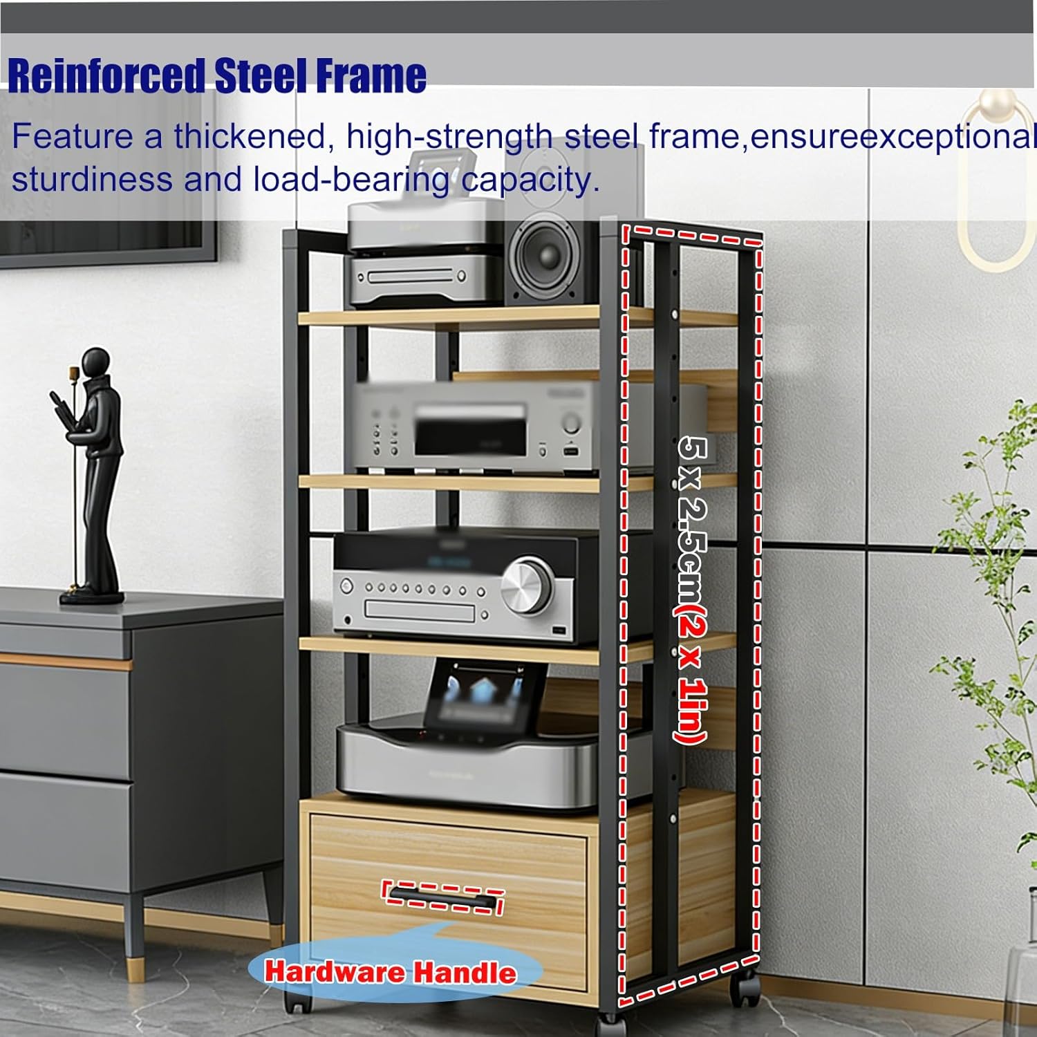 YLLFFLL 3 Shelf Audio Component Rack Tower Media Stereo Stand Equipment Shelves